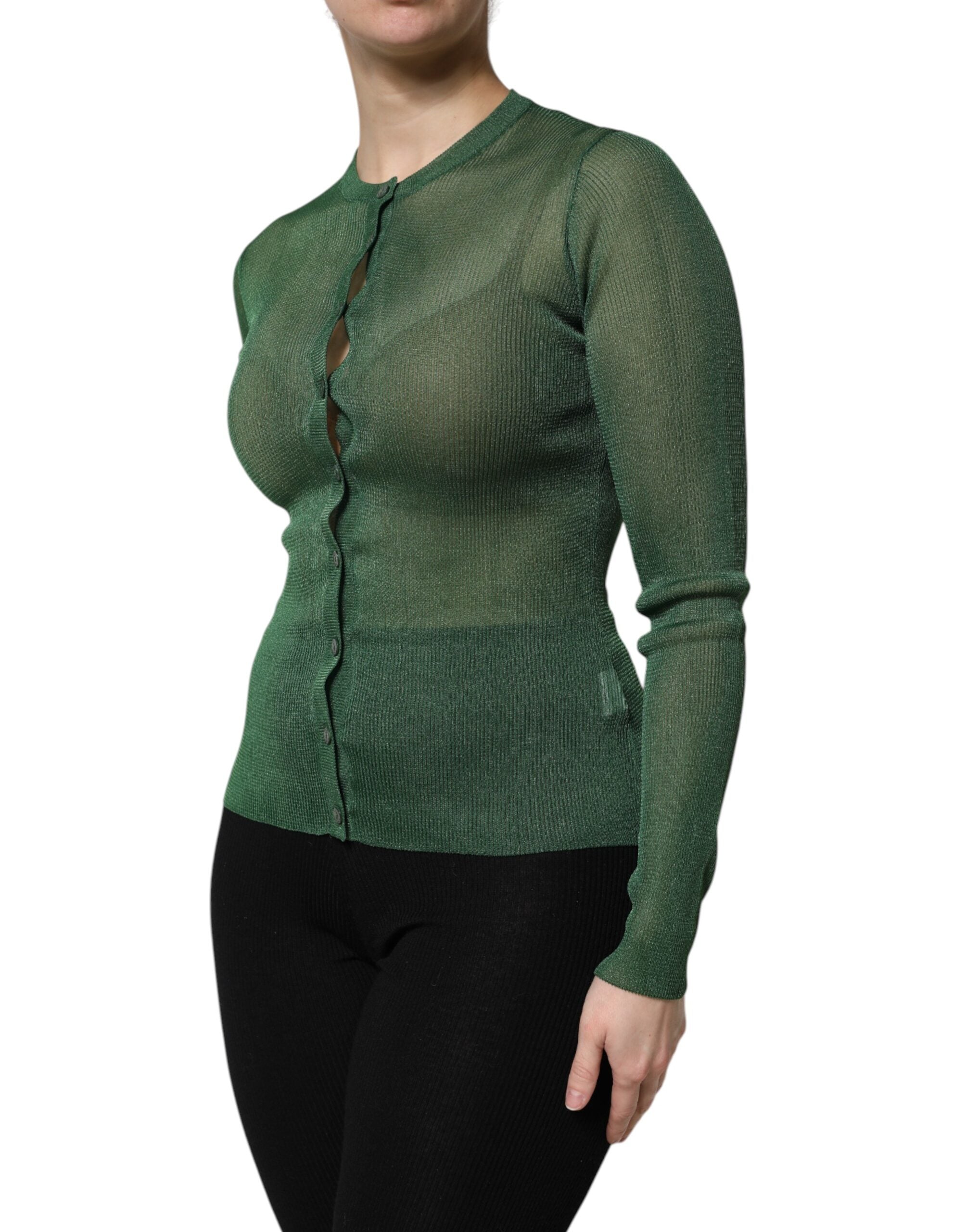 Dolce & Gabbana Green Polyester Long Sleeves Cardigan Sweater Dolce & Gabbana
