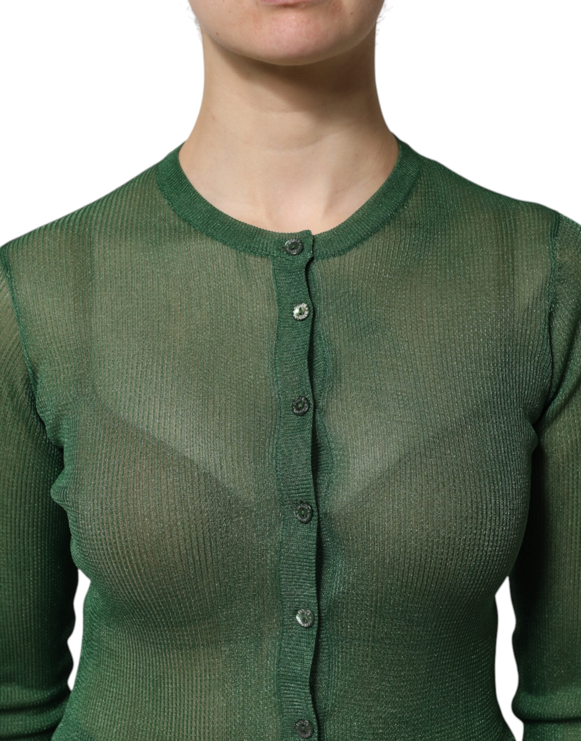 Dolce & Gabbana Green Polyester Long Sleeves Cardigan Sweater Dolce & Gabbana