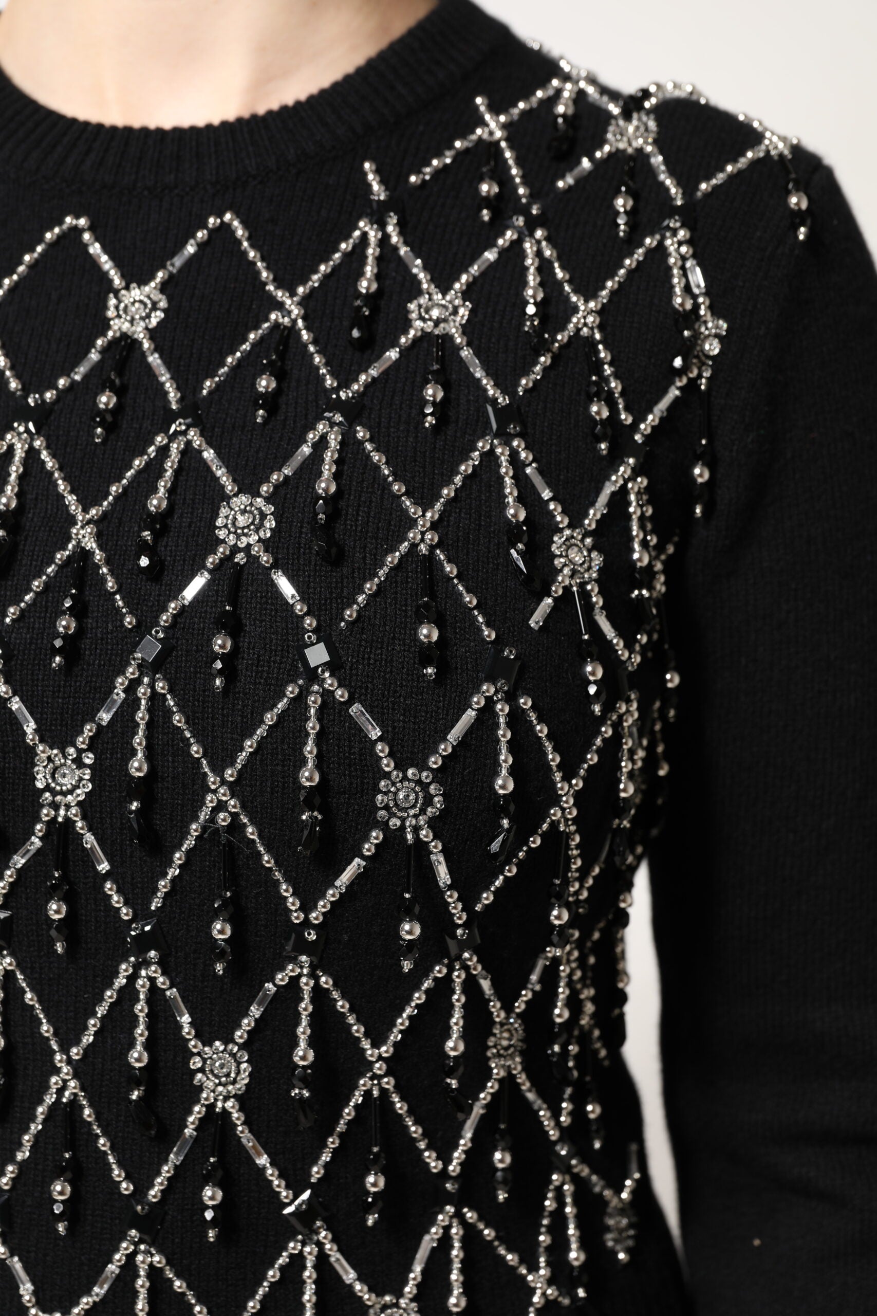 Dolce & Gabbana Black Cashmere Embellished Long Sleeves Top Dolce & Gabbana