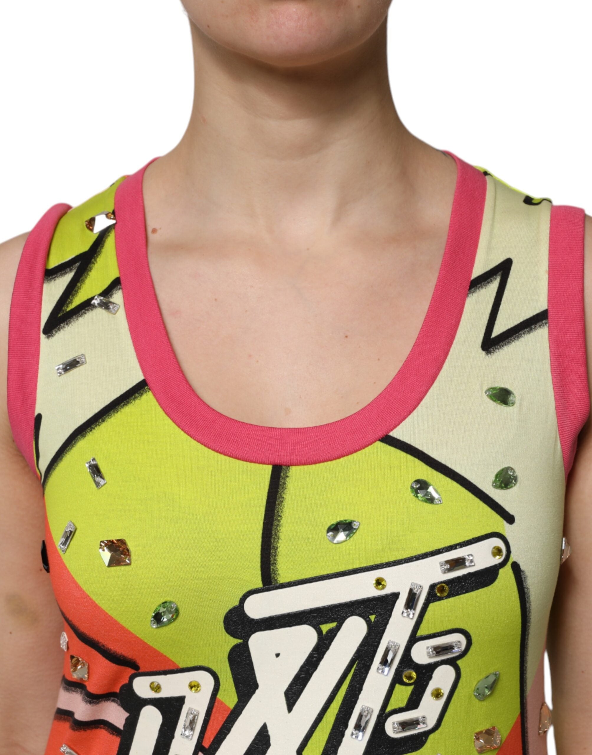 Dolce & Gabbana Multicolor Printed Crystal Embellishment Top Dolce & Gabbana