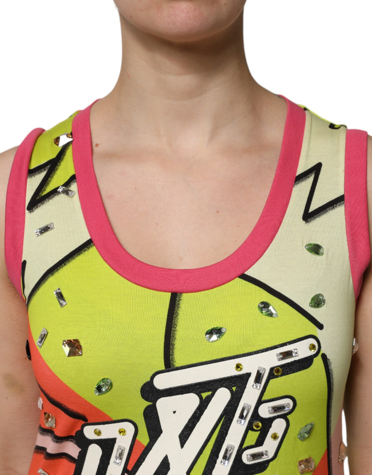 Dolce & Gabbana Multicolor Printed Crystal Embellishment Top