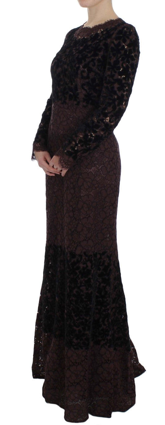 Dolce & Gabbana Purple Floral Lace Ricamo Maxi Dress Dolce & Gabbana
