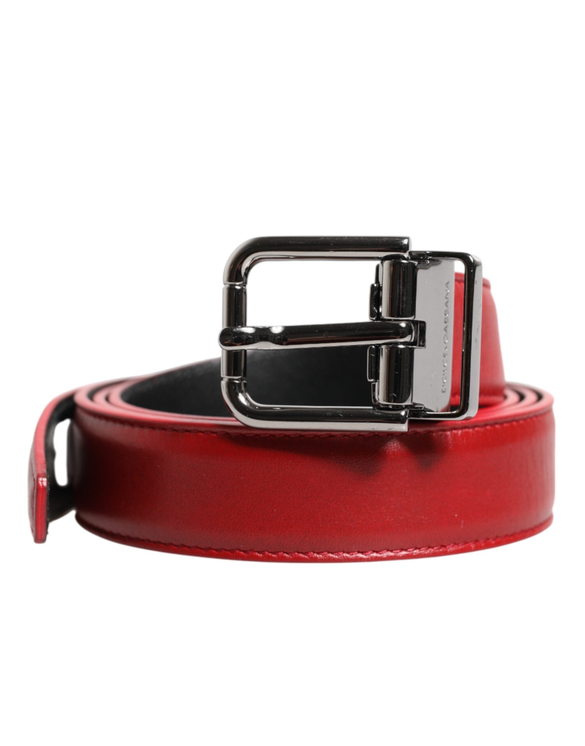 Dolce & Gabbana Red Leather Silver Tone Metal Buckle Belt Dolce & Gabbana