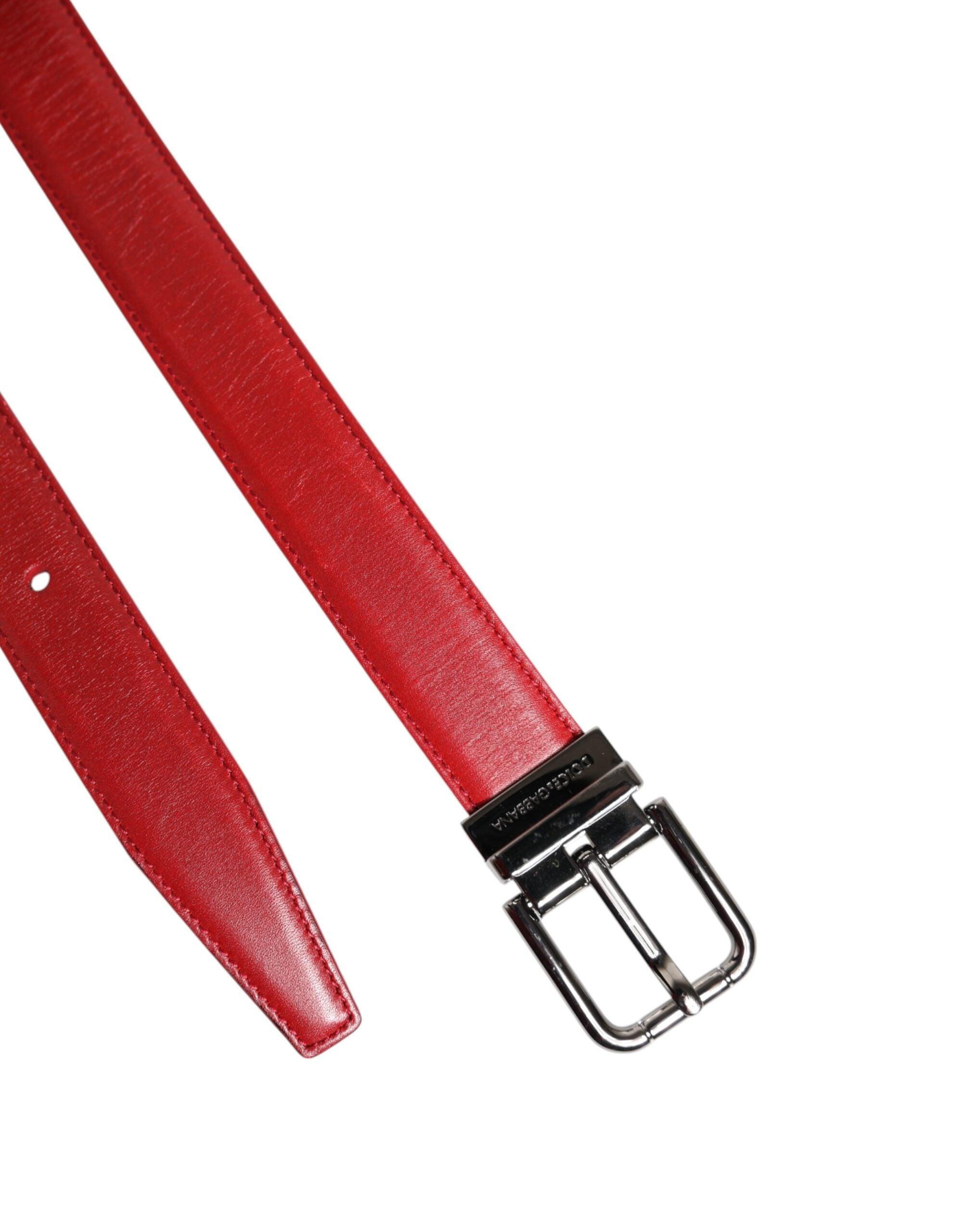 Dolce & Gabbana Red Leather Silver Tone Metal Buckle Belt Dolce & Gabbana