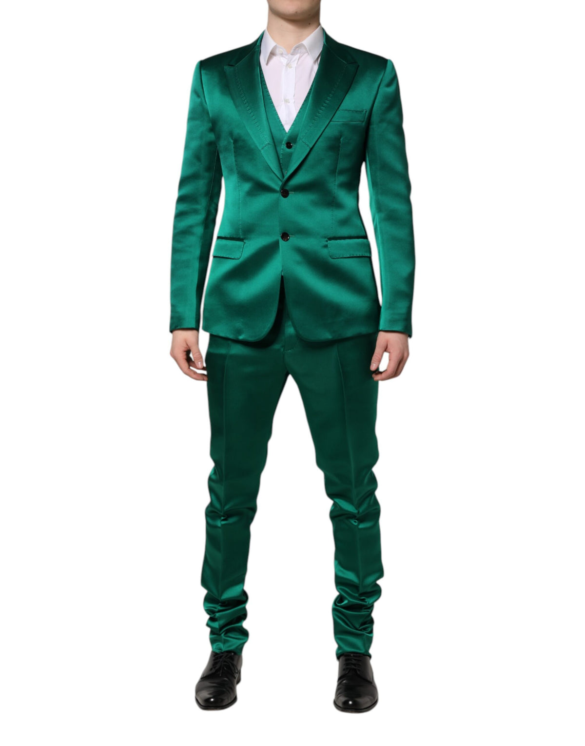 Dolce & Gabbana Green Silk 3 Piece Single Breasted Suit