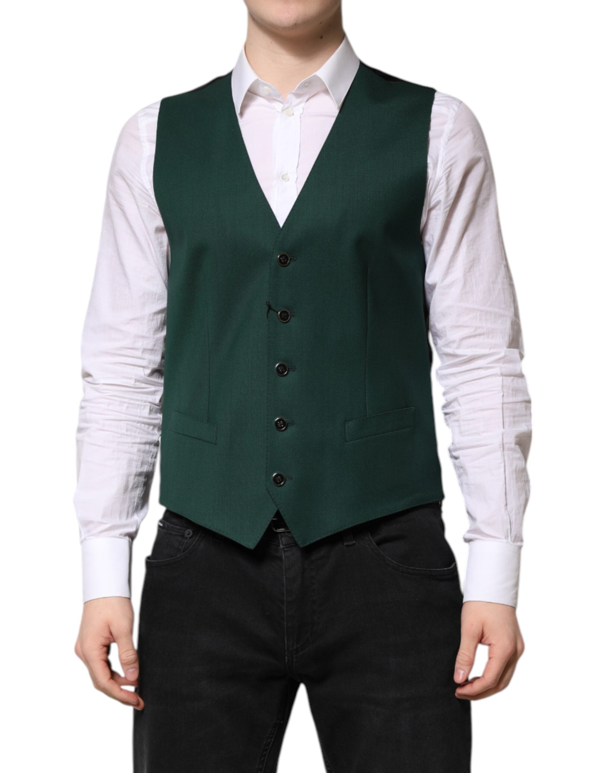 Dolce & Gabbana Green Wool Dress Formal Men Waistcoat Vest Dolce & Gabbana