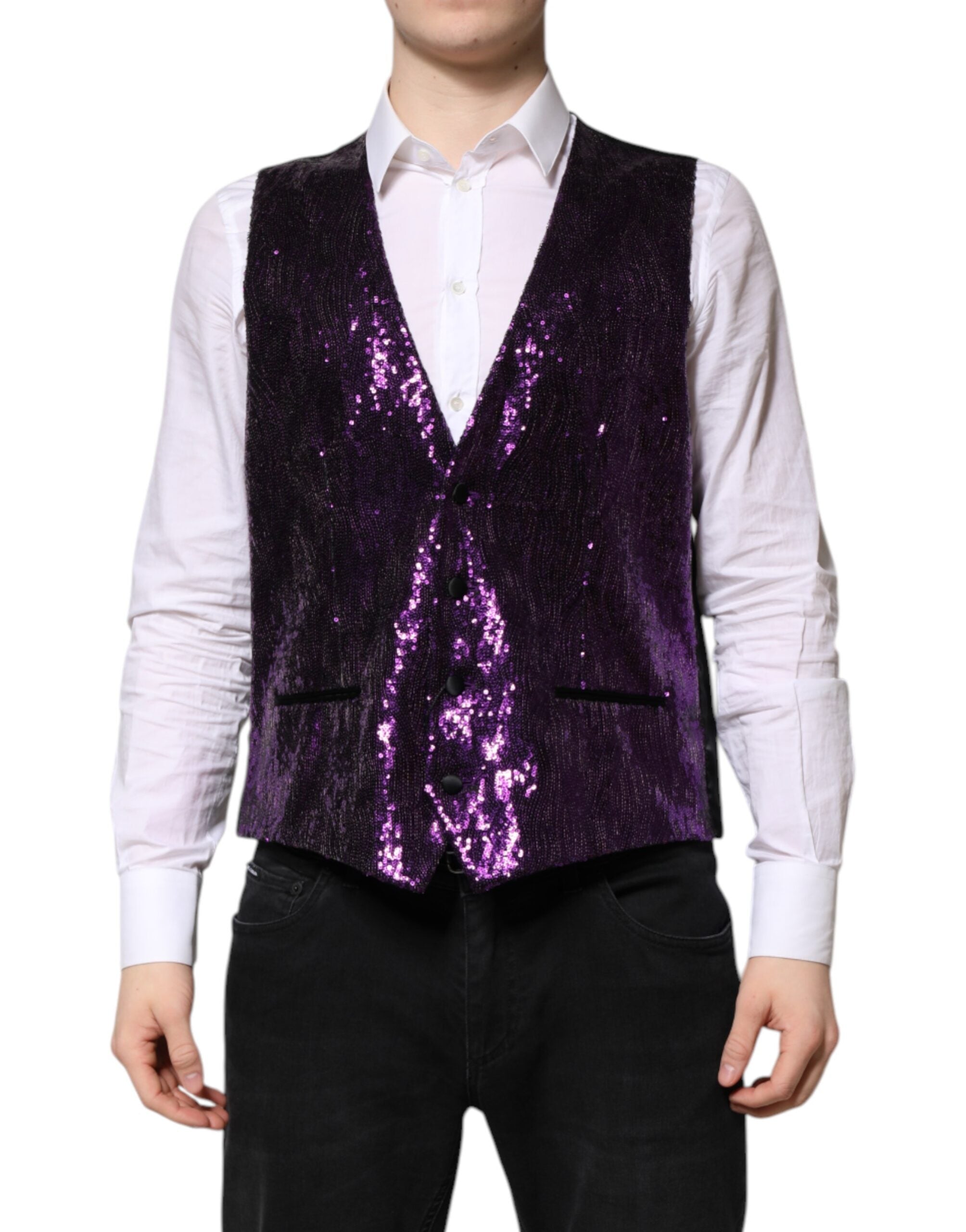 Dolce & Gabbana Purple Sequined Dress Formal Waistcoat Vest Dolce & Gabbana