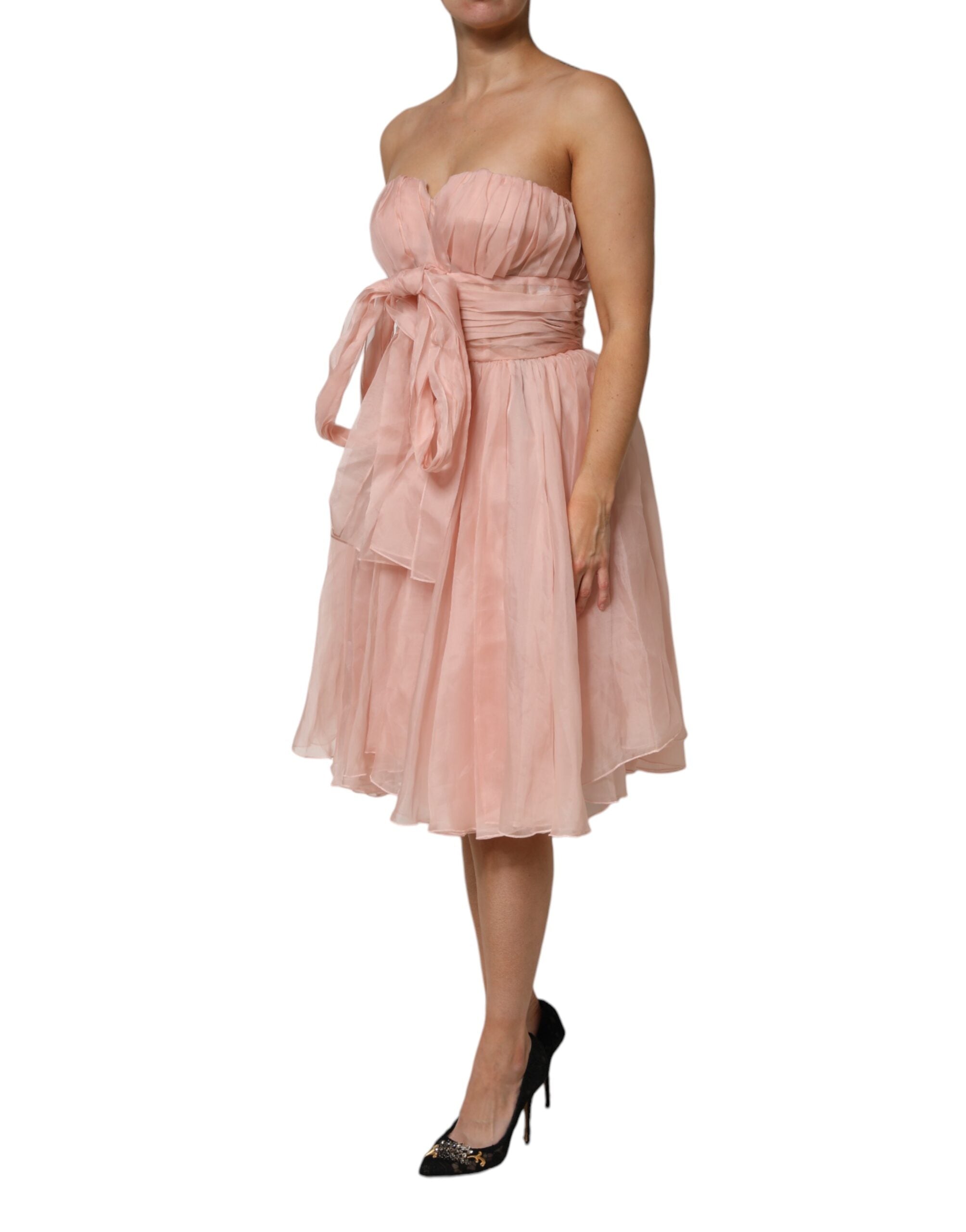 Dolce & Gabbana Pink Silk Chiffon A-line Pleated Midi Dress Dolce & Gabbana