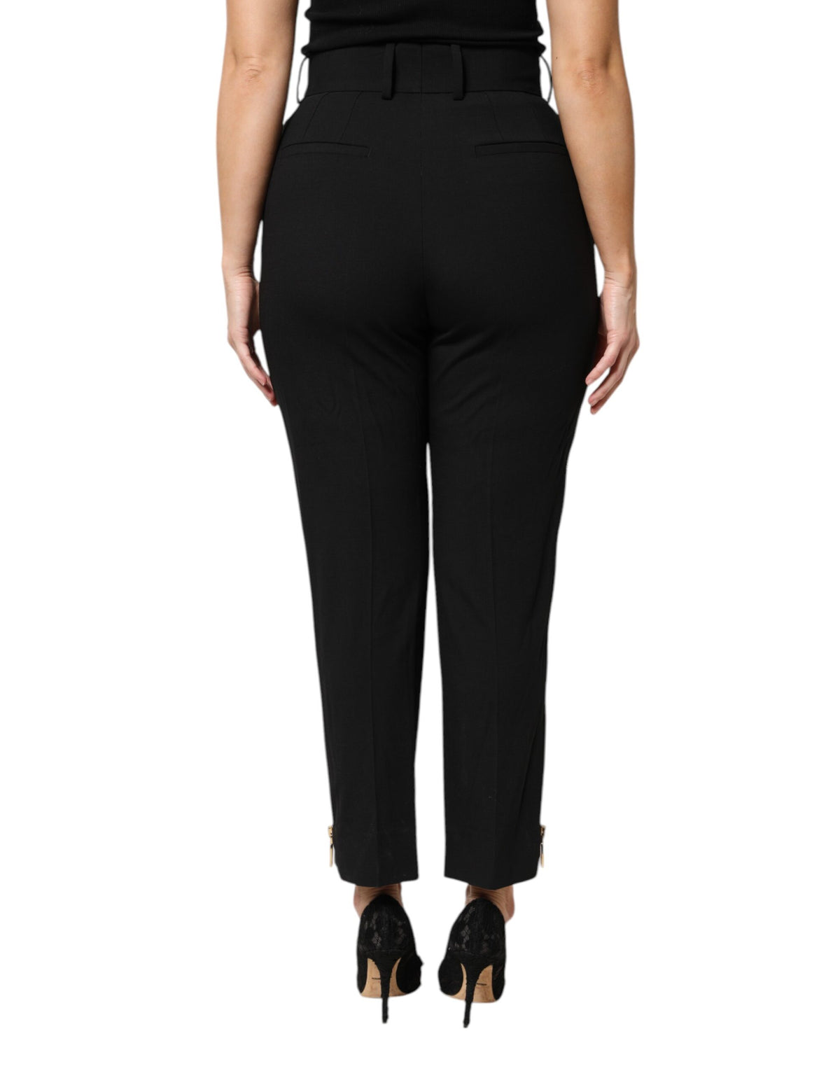 Dolce & Gabbana Black Wool High Waist Zipper Tapered Pants