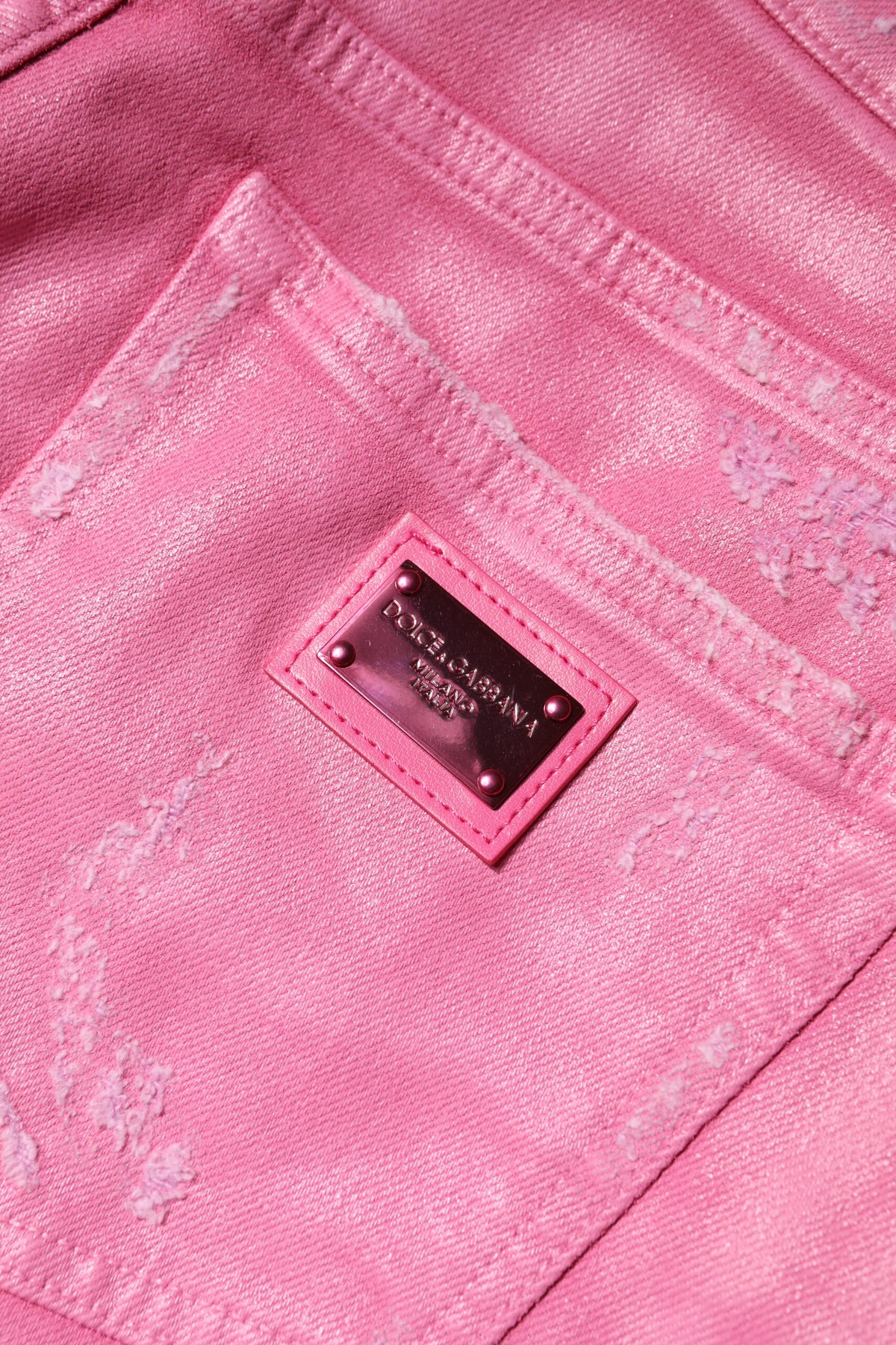 Dolce & Gabbana Pink Tattered Mid Waist Tapered Denim Jeans