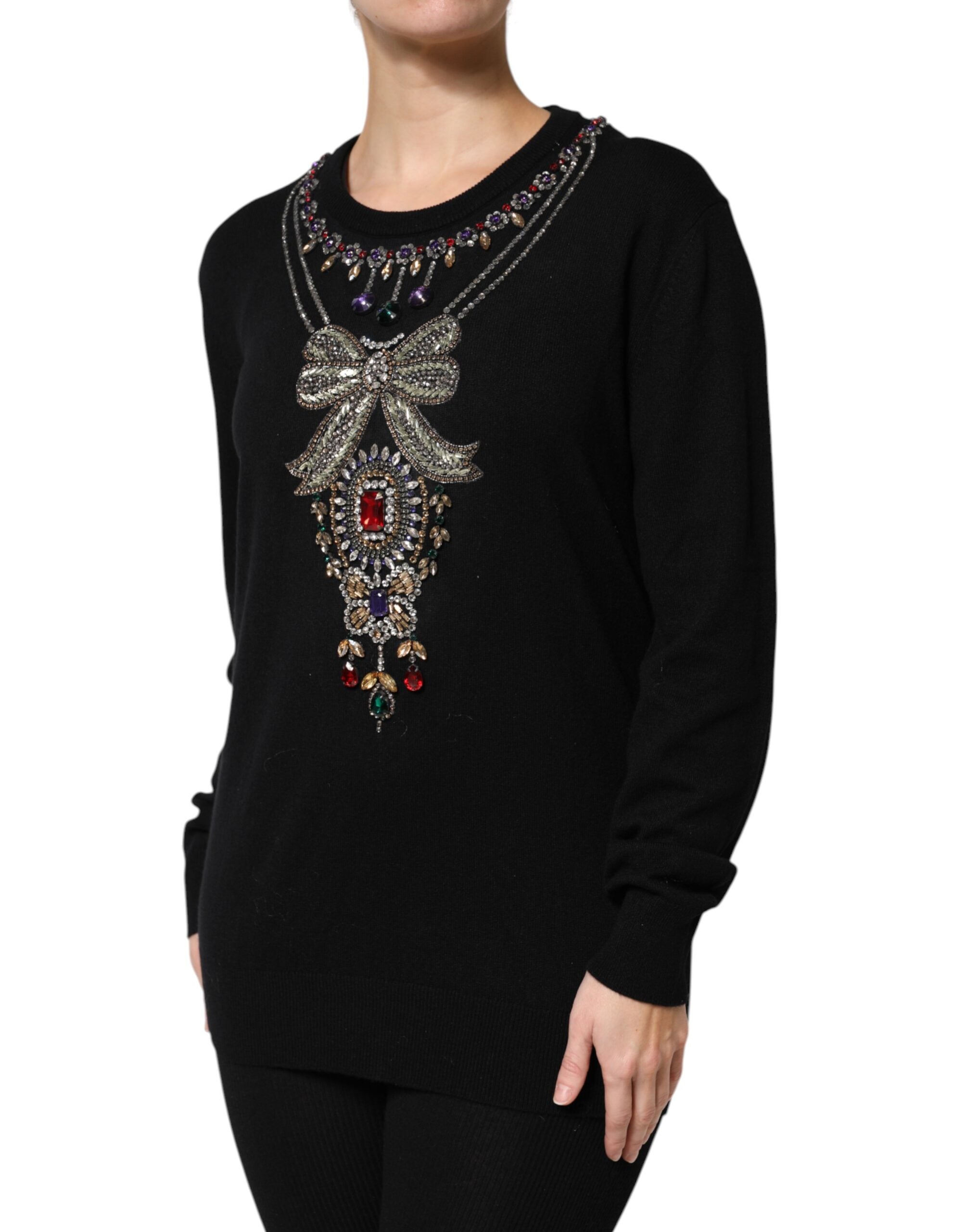 Dolce & Gabbana Black Cashmere Crystal Embellished Sweater Dolce & Gabbana