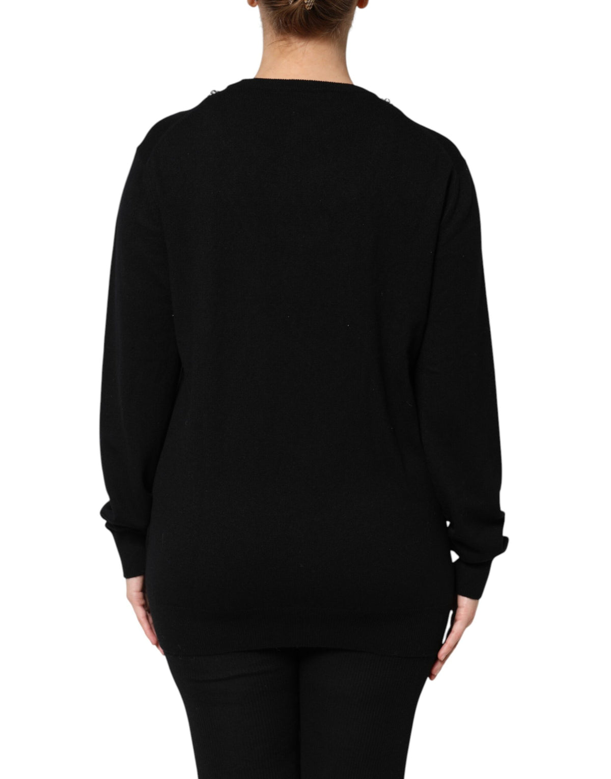 Dolce & Gabbana Black Cashmere Crystal Embellished Sweater