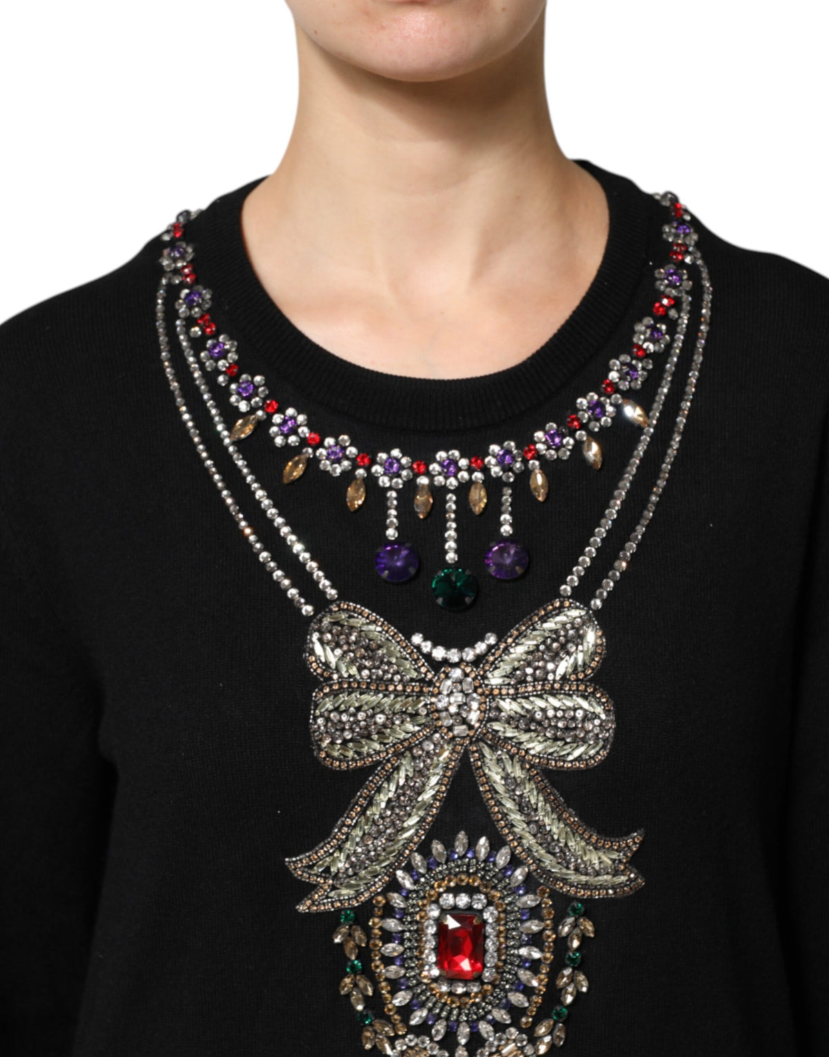 Dolce & Gabbana Black Cashmere Crystal Embellished Sweater