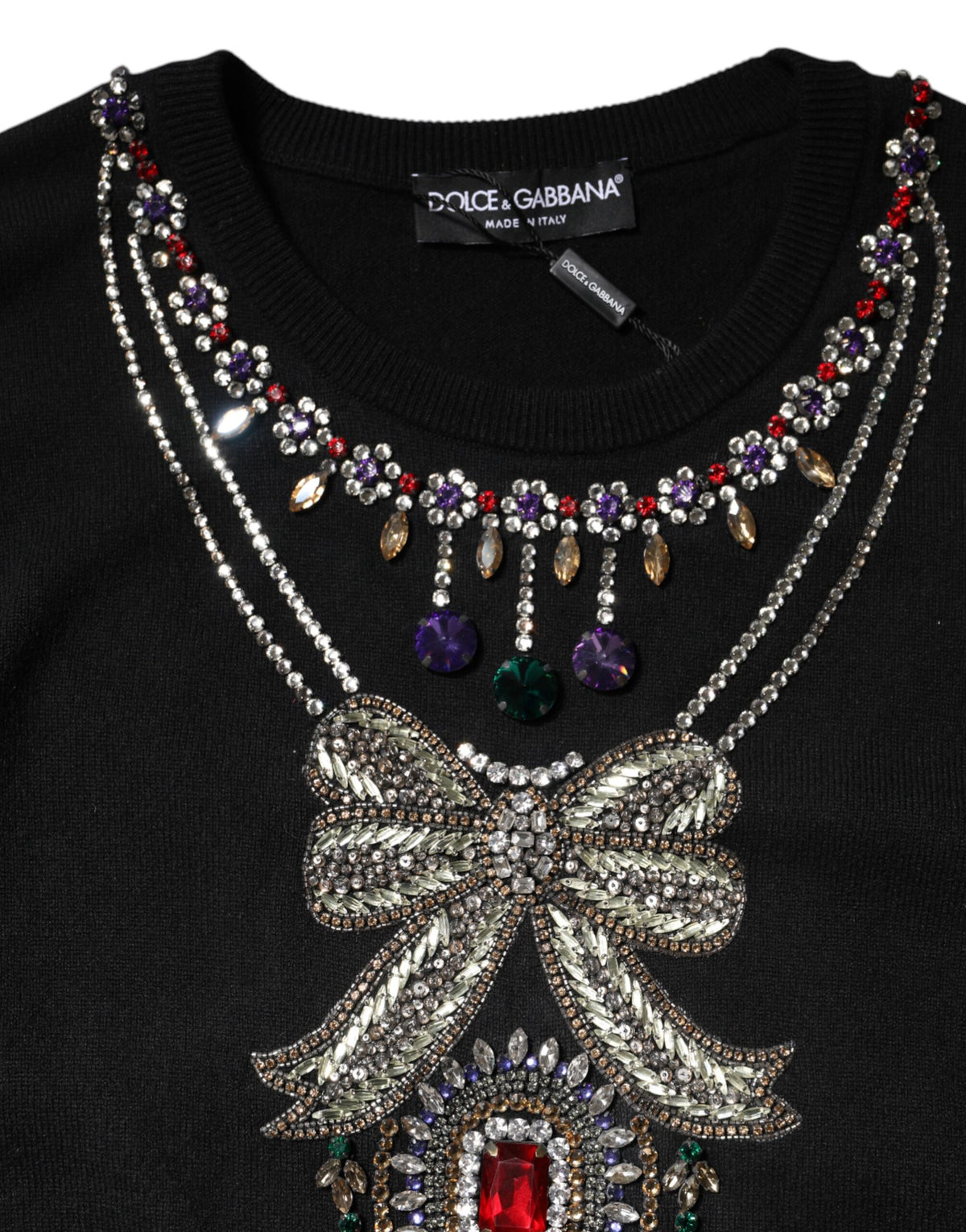 Dolce & Gabbana Black Cashmere Crystal Embellished Sweater