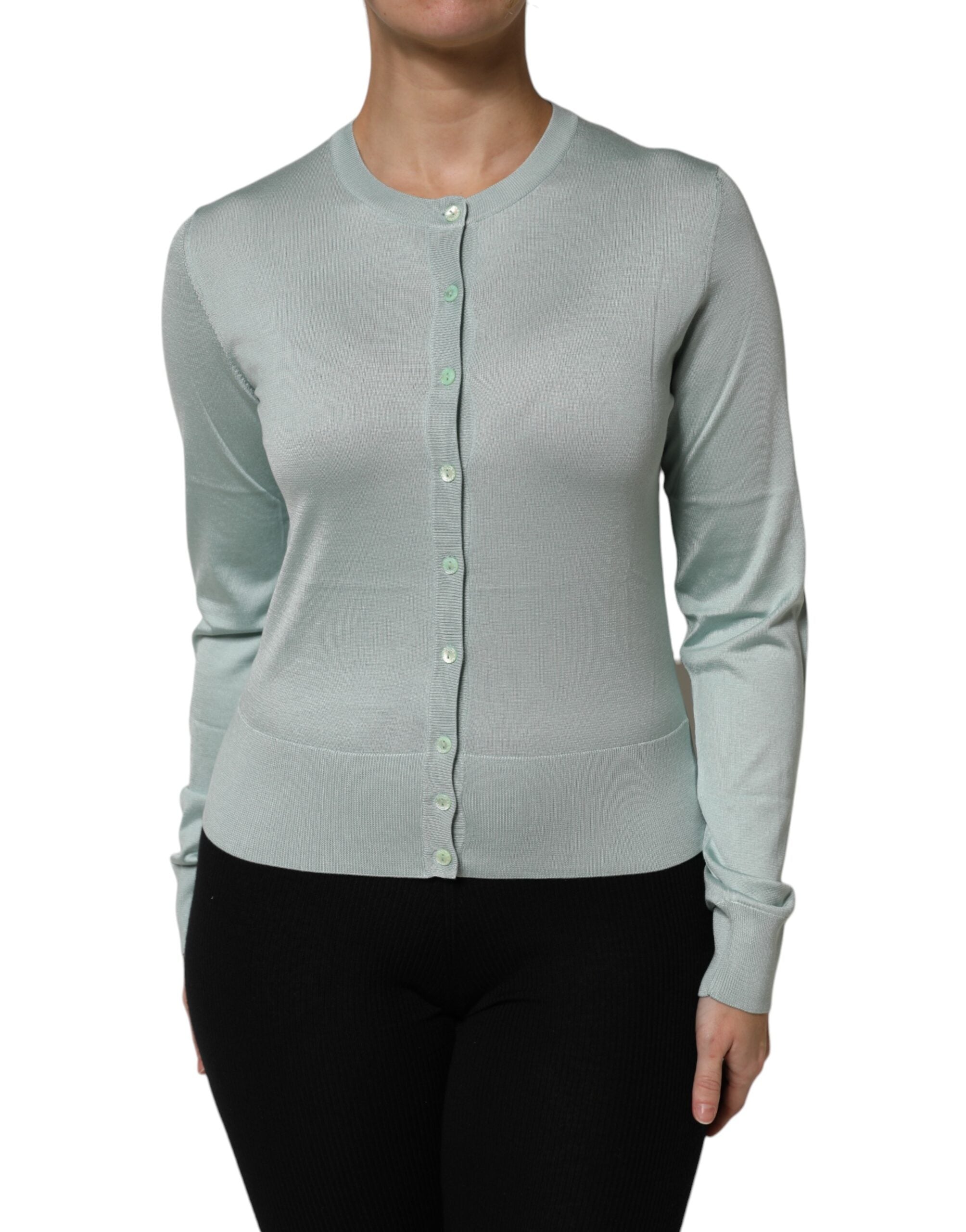 Dolce & Gabbana Light Green Silk Button Down Cardigan Sweater Dolce & Gabbana