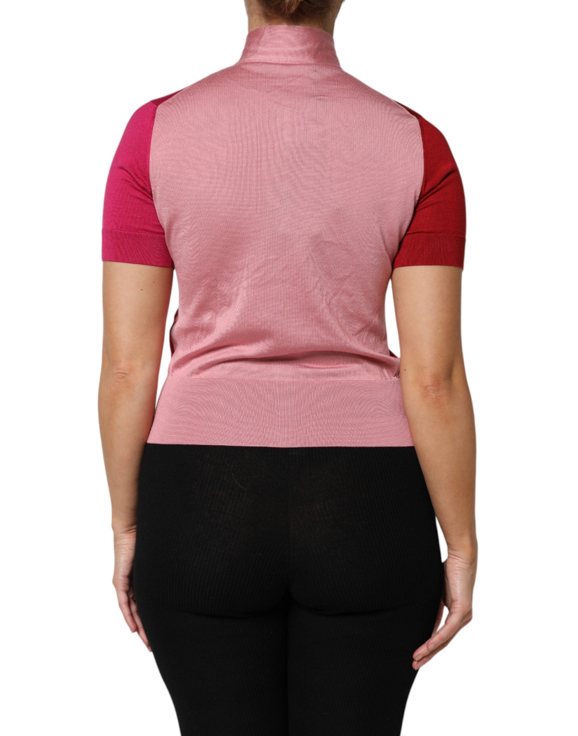 Dolce & Gabbana Pink Short Sleeves Buttoned Ascot Collar Top Dolce & Gabbana