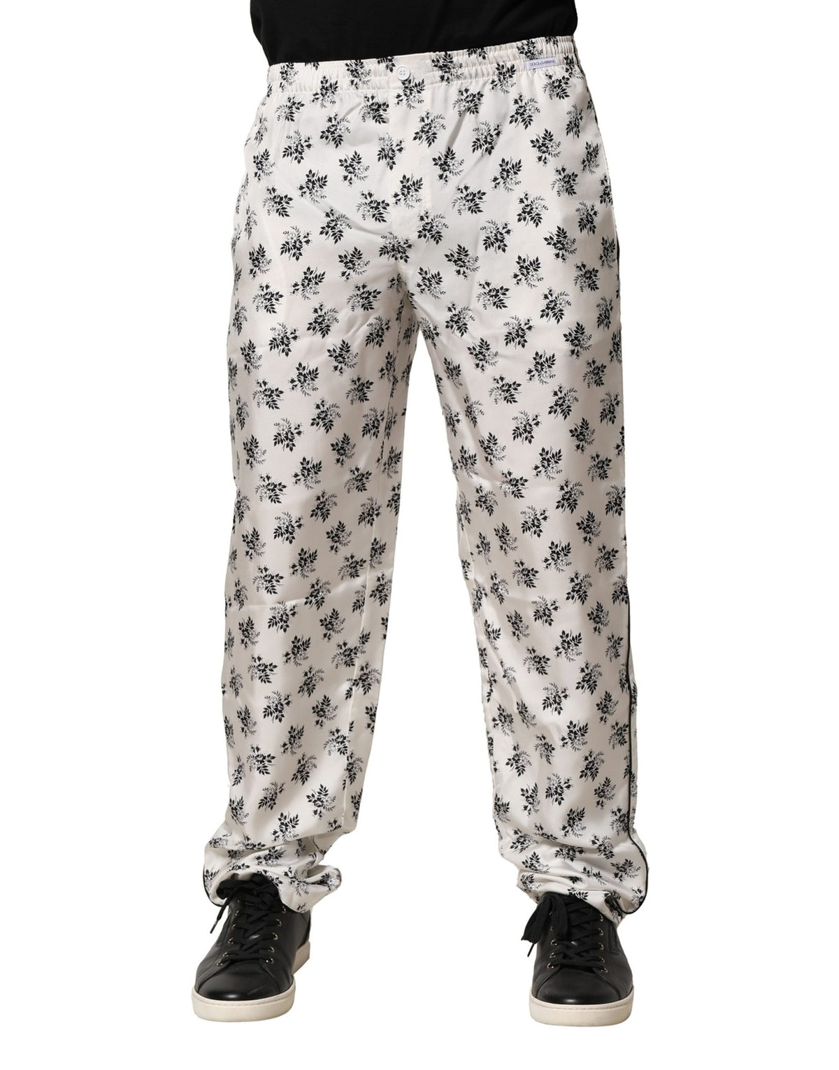 Dolce & Gabbana White Floral Silk Casual Lounge Pants