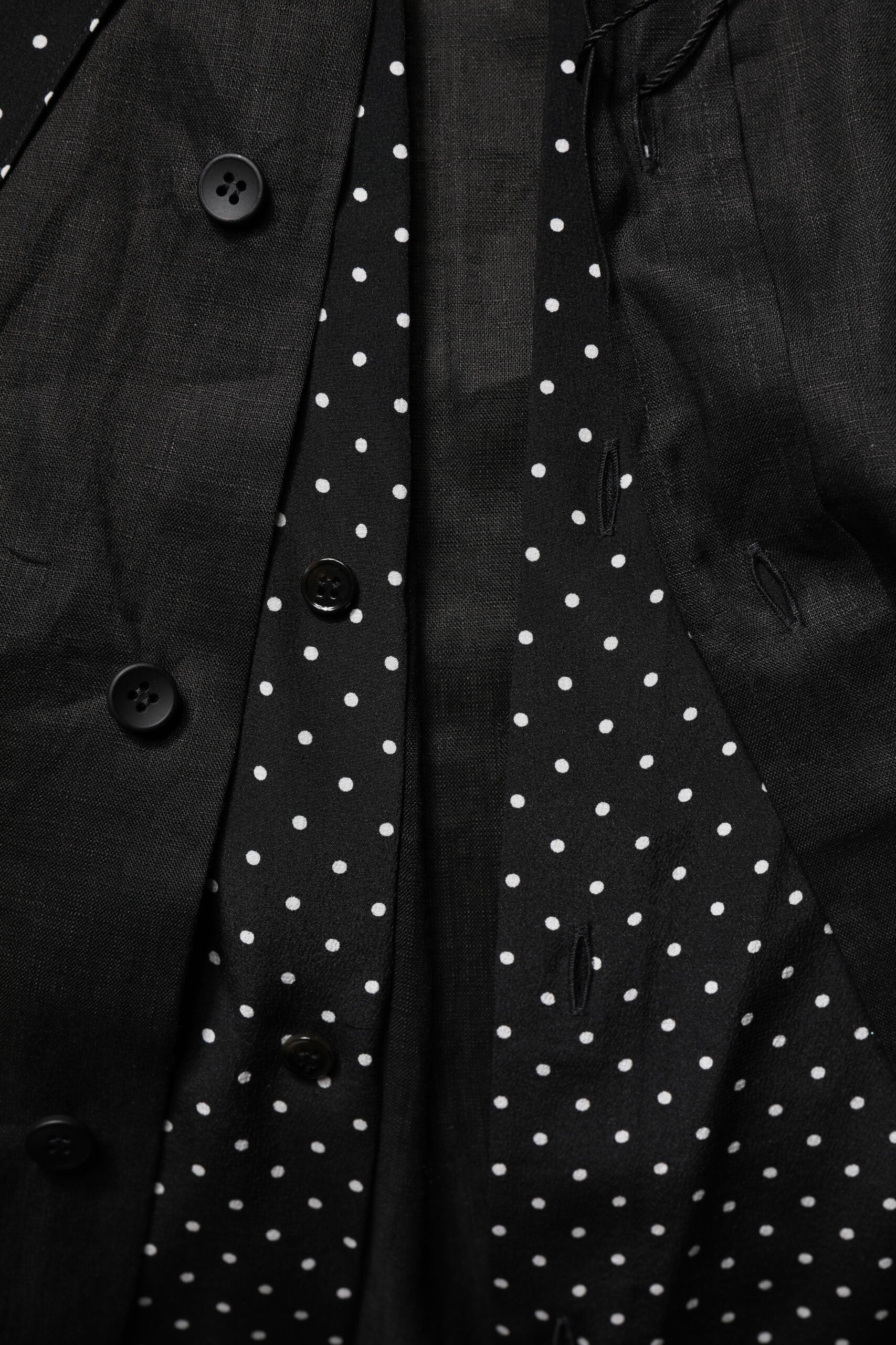 Dolce & Gabbana Black Polka Dot Linen Silk Men Casual Shirt Dolce & Gabbana