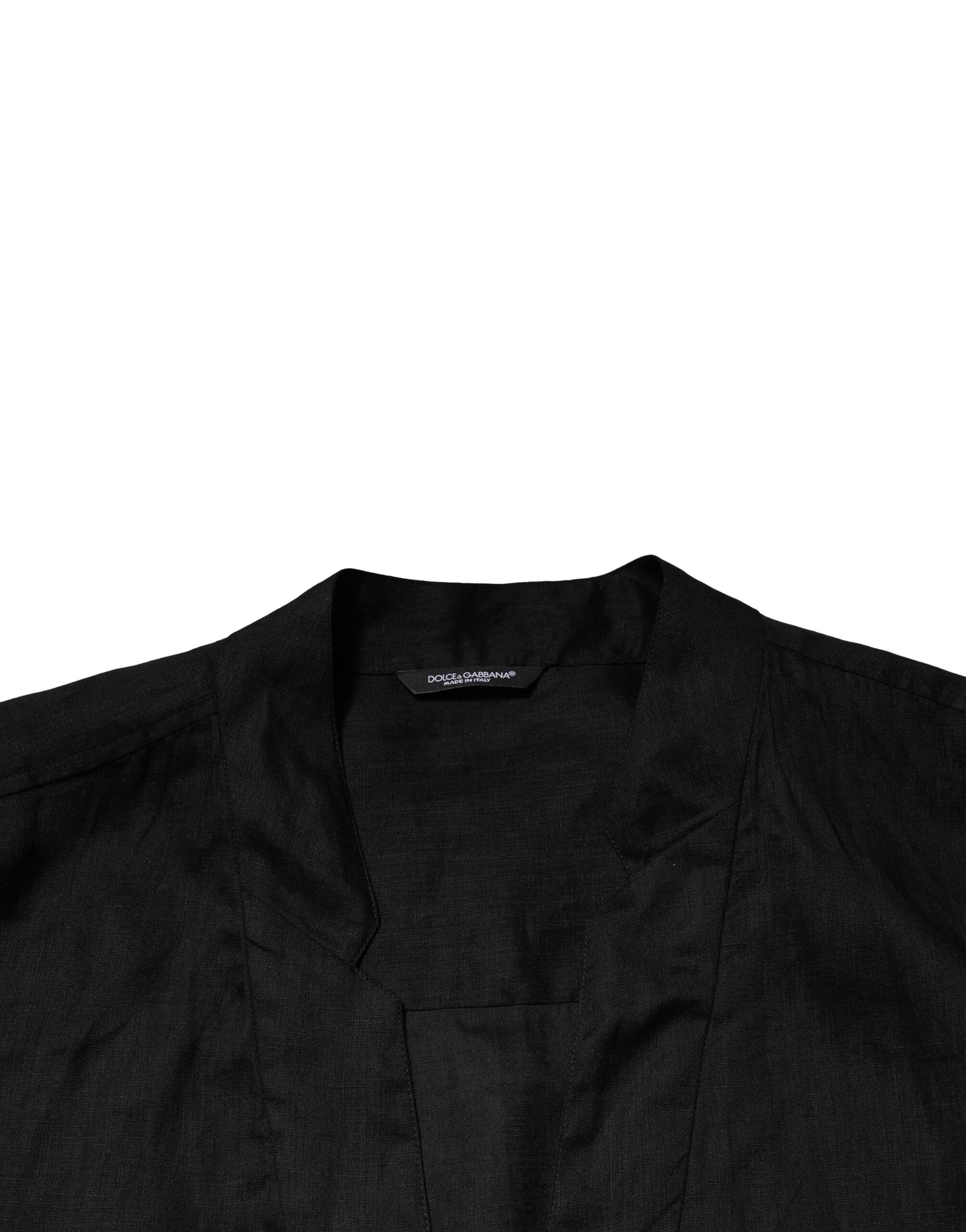 Dolce & Gabbana Black Linen Long Sleeves Men Casual Shirt Dolce & Gabbana