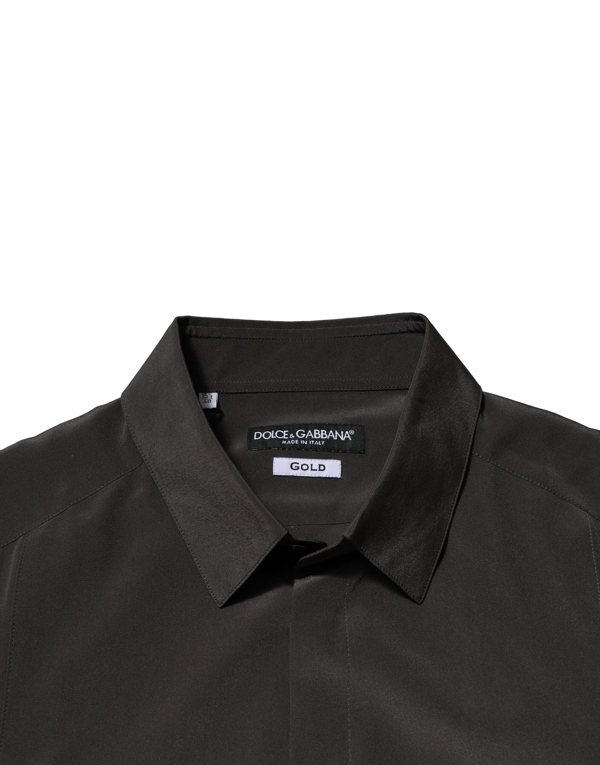 Dolce & Gabbana Dark Brown Silk GOLD Men Dress Formal Shirt Dolce & Gabbana