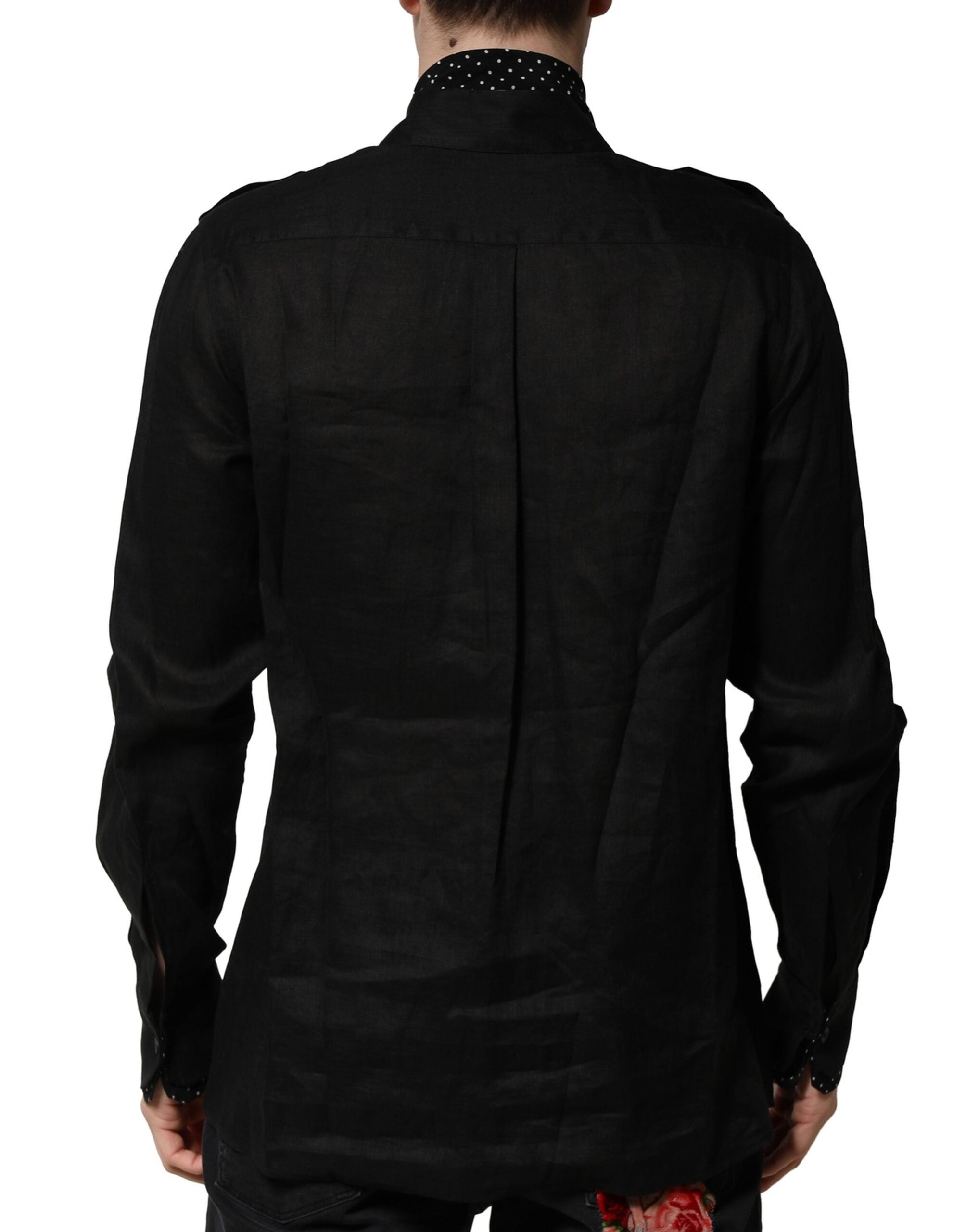 Dolce & Gabbana Black Polka Dot Collar Tie Neck Casual Shirt Dolce & Gabbana