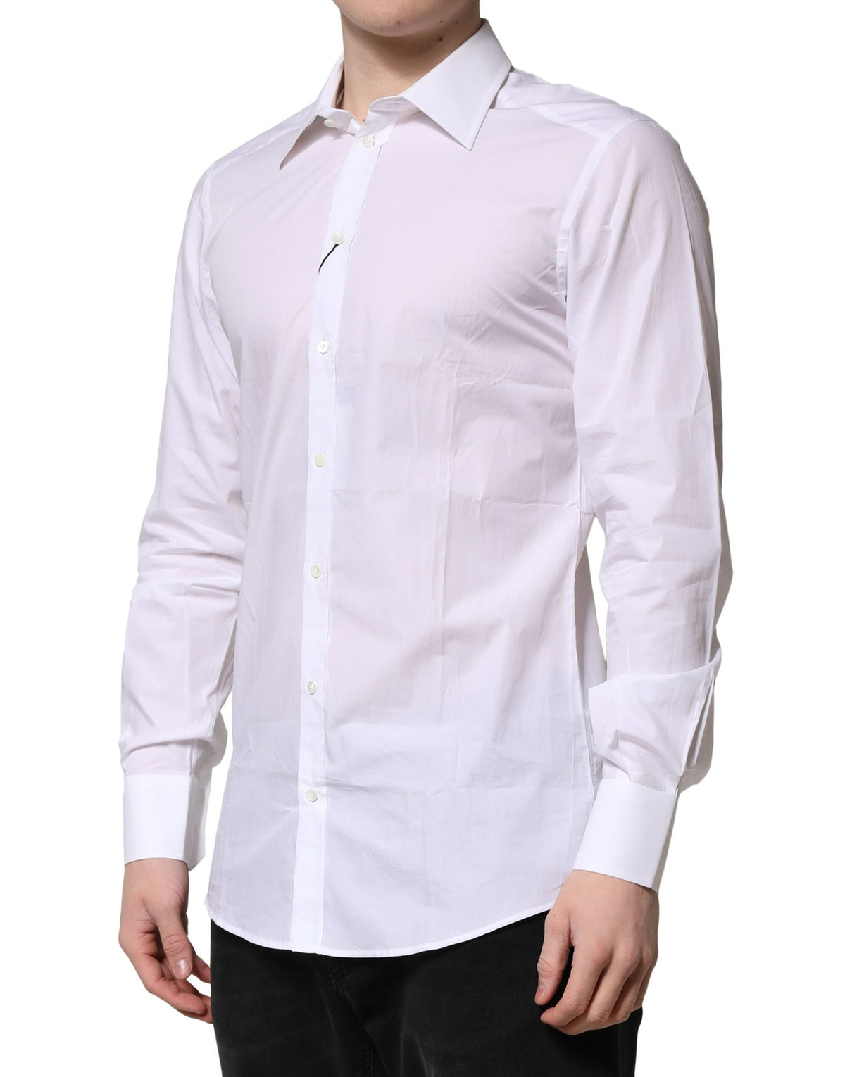 Dolce & Gabbana White Cotton Long Sleeves GOLD Formal Shirt