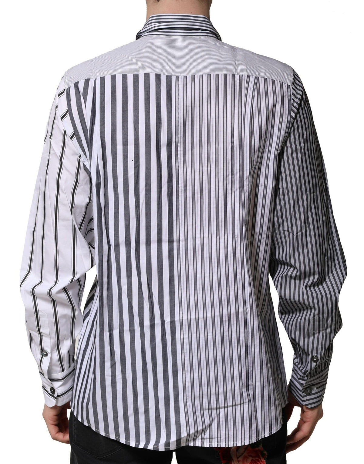 Dolce & Gabbana White Gray Striped Cotton Men Casual Shirt