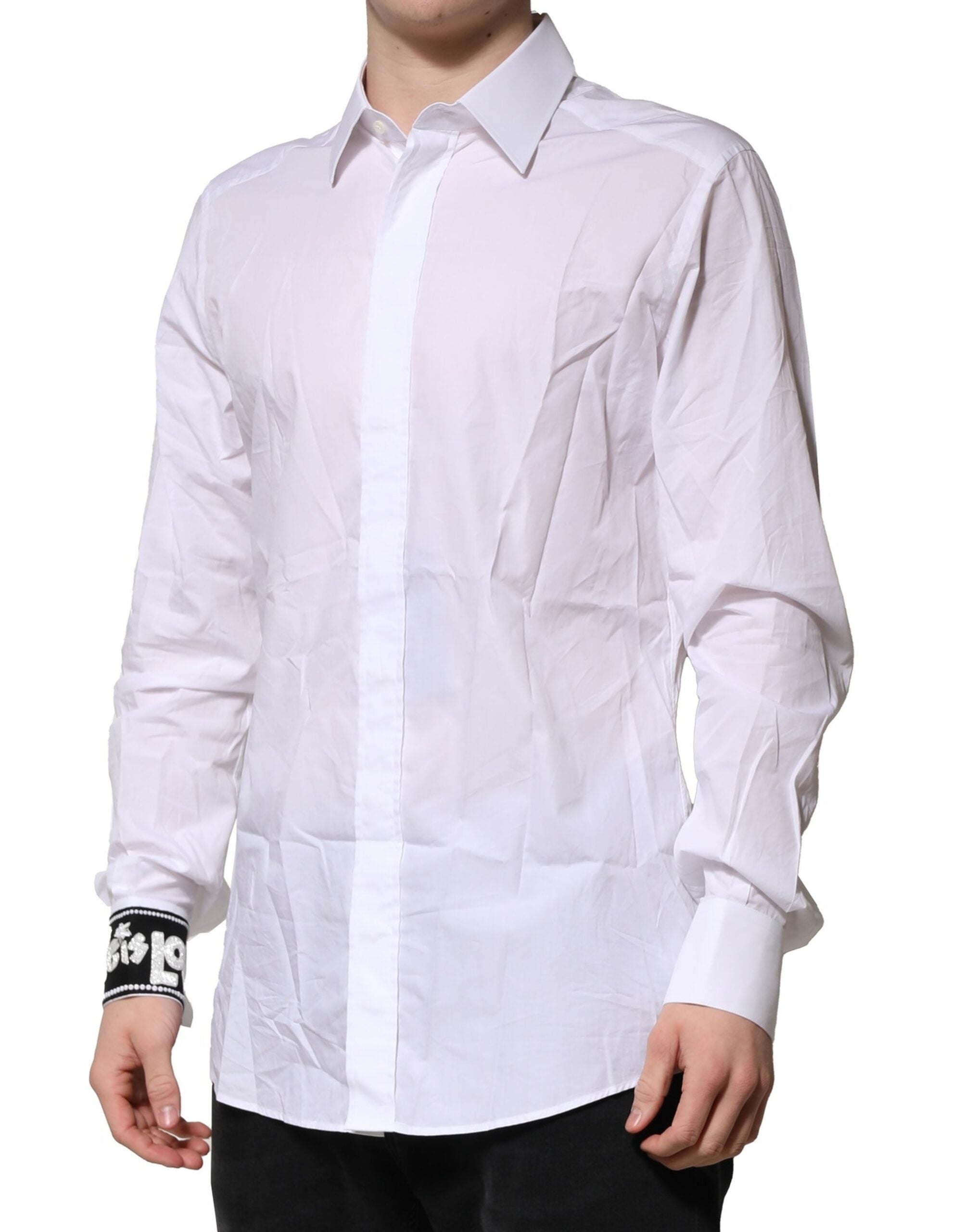 Dolce & Gabbana White GOLD Cotton Men Dress Formal Shirt Dolce & Gabbana