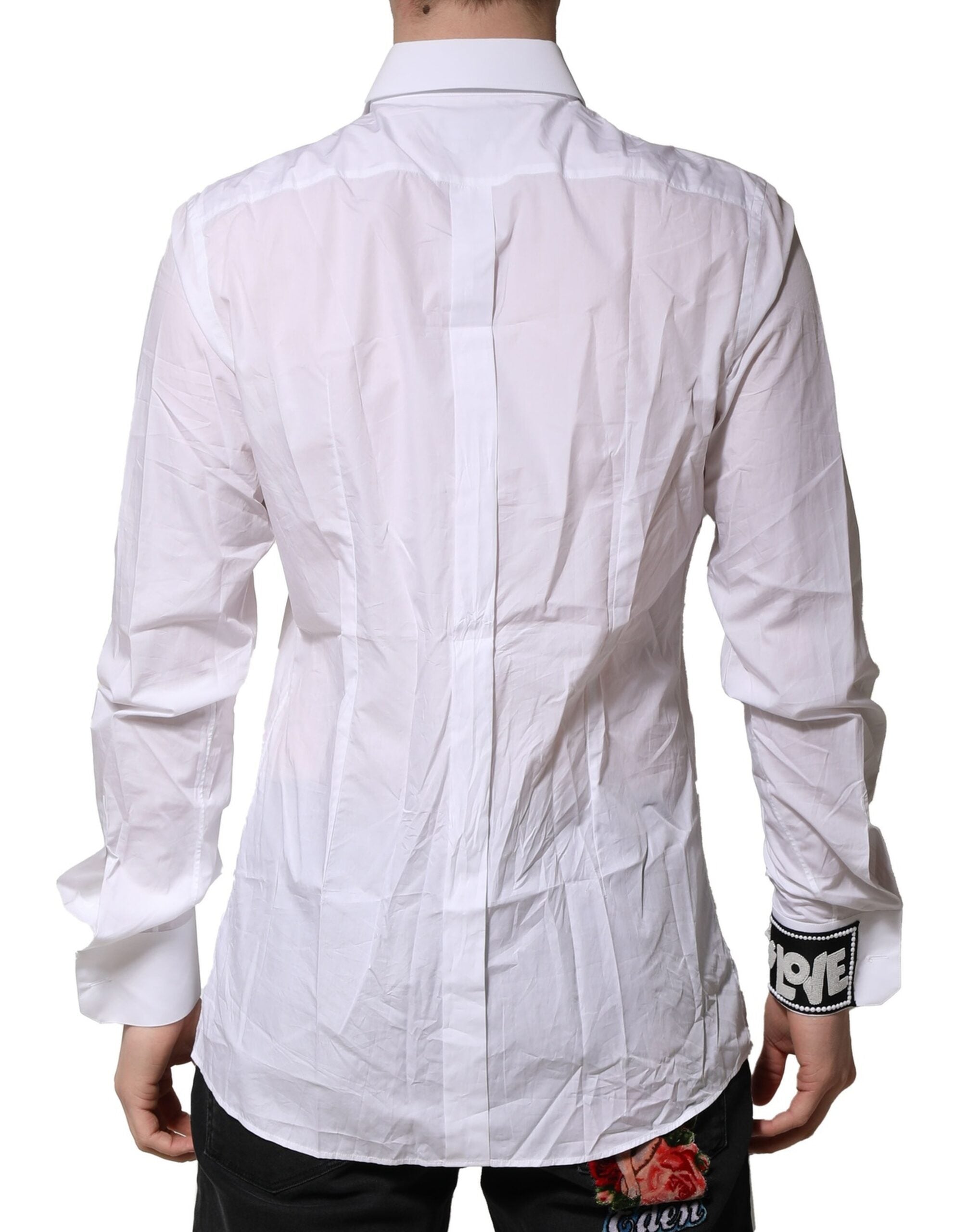 Dolce & Gabbana White GOLD Cotton Men Dress Formal Shirt Dolce & Gabbana