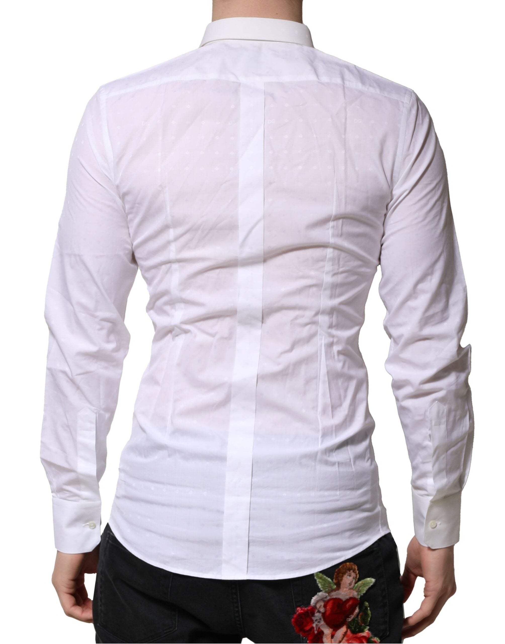 Dolce & Gabbana White GOLD Long Sleeves Dress Men Formal Shirt Dolce & Gabbana