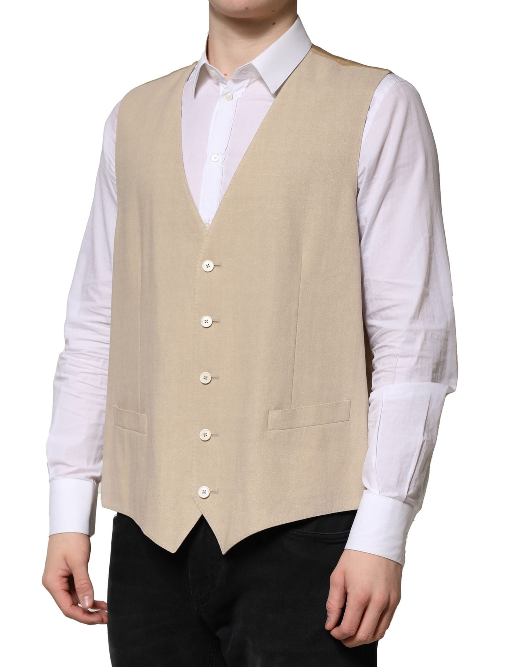 Dolce & Gabbana Beige Linen Dress Formal Men Waistcoat Vest Dolce & Gabbana