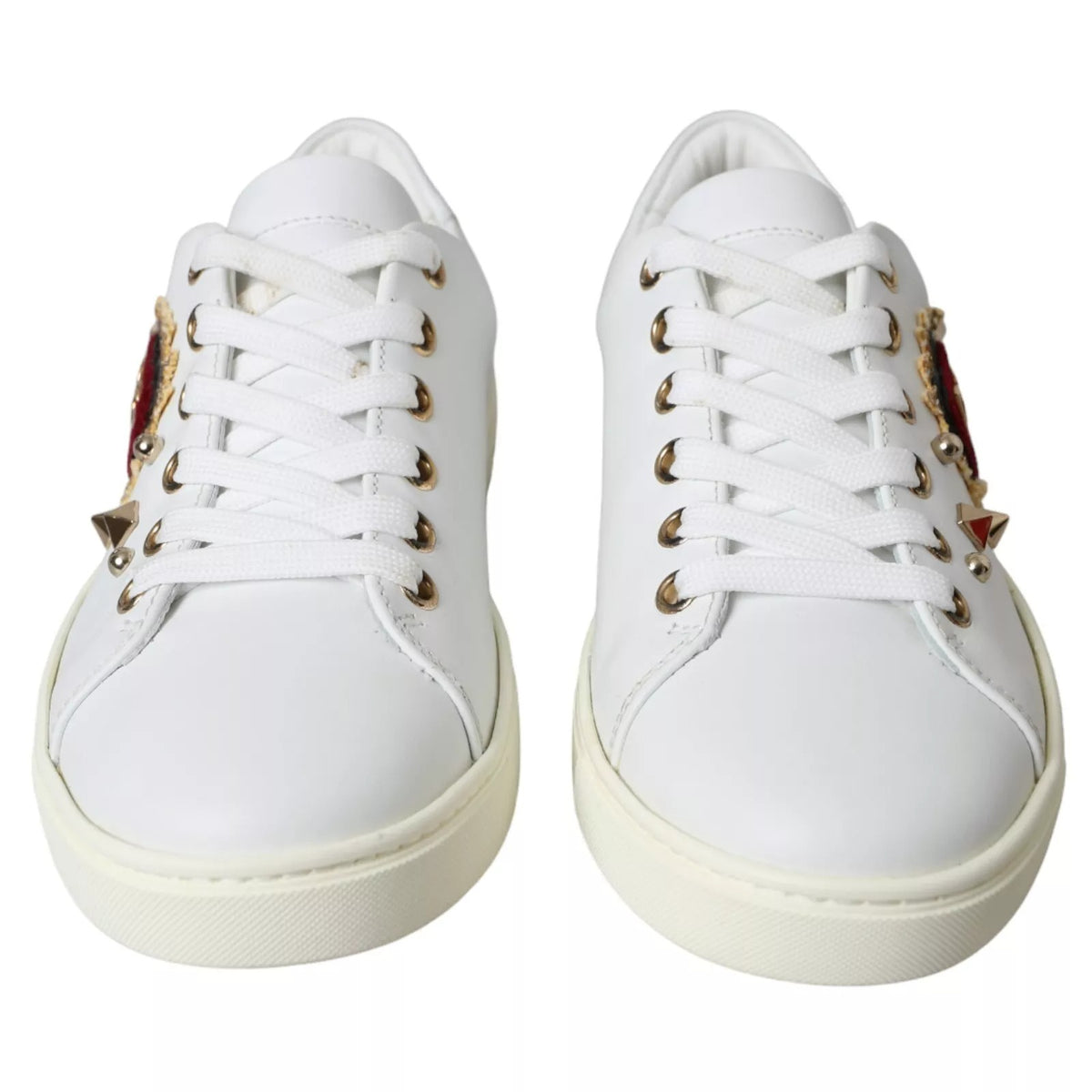 Dolce & Gabbana White Leather Gold Red Heart Sneakers Shoes