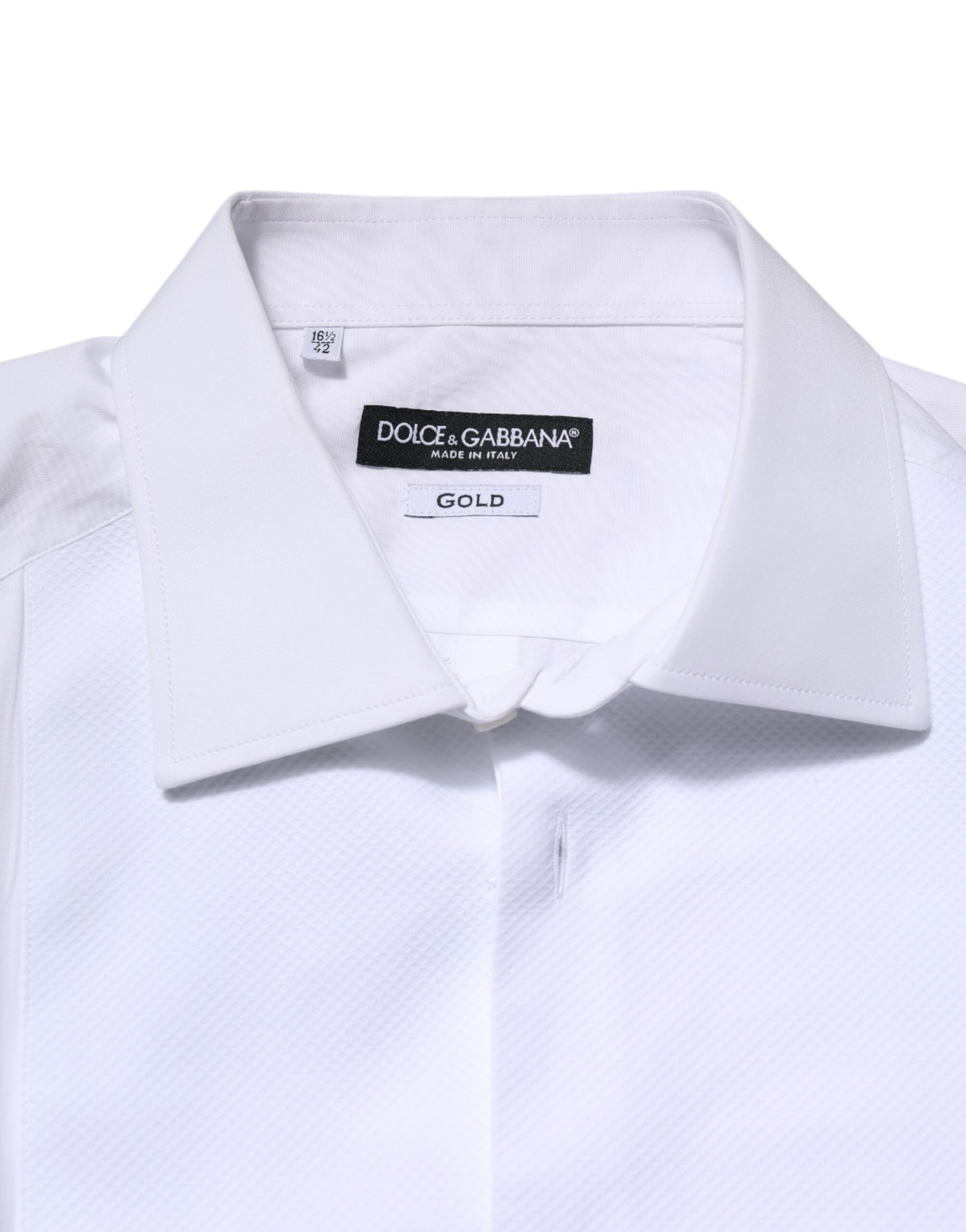 Dolce & Gabbana White Silk Bib Poplin GOLD Men Formal Shirt Dolce & Gabbana