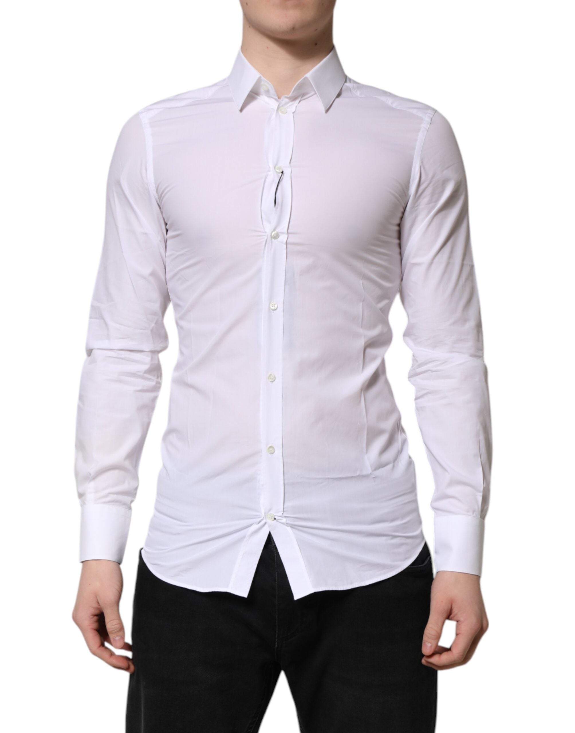 Dolce & Gabbana White GOLD Long Sleeves Dress Men Formal Shirt Dolce & Gabbana