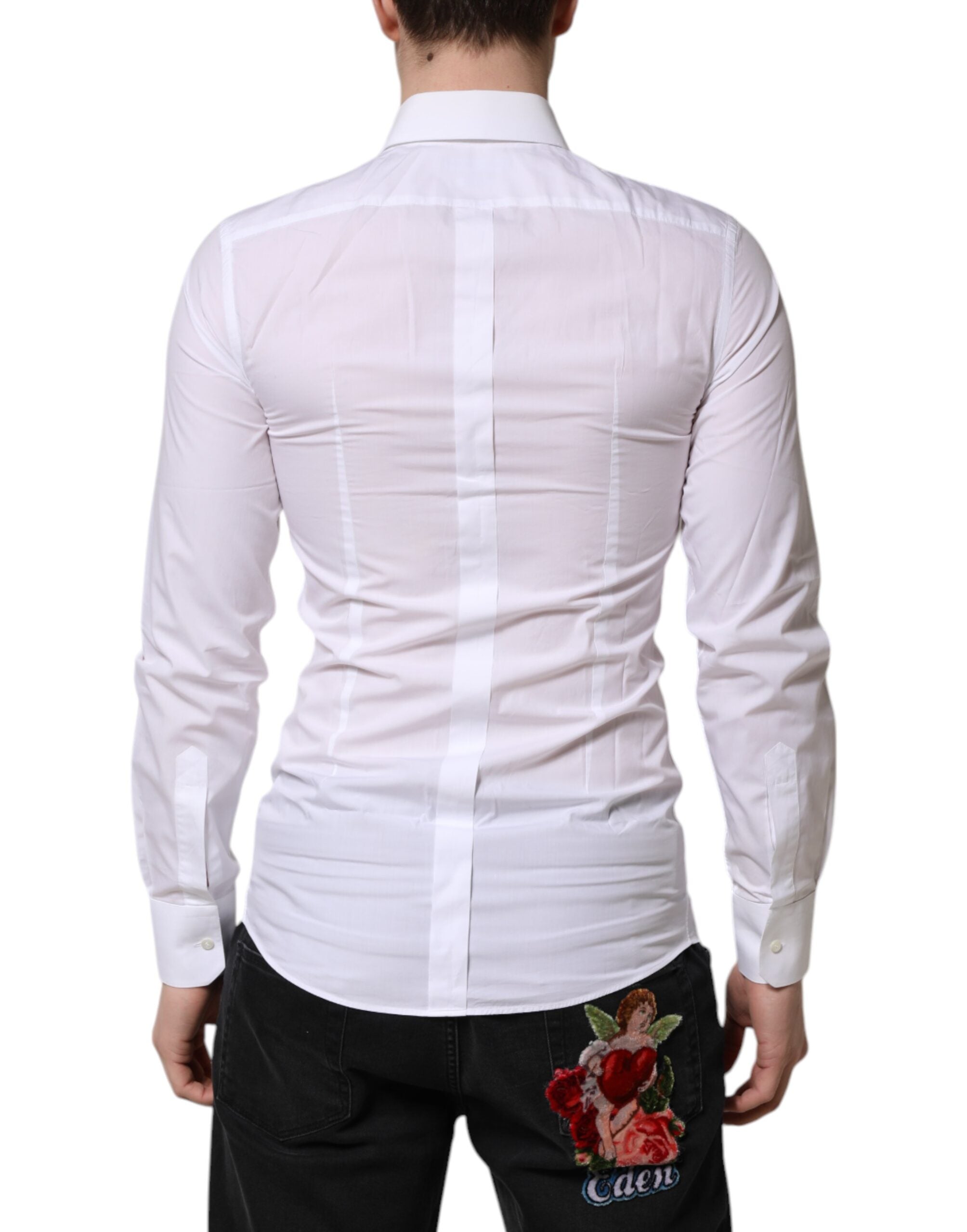 Dolce & Gabbana White GOLD Long Sleeves Dress Men Formal Shirt Dolce & Gabbana