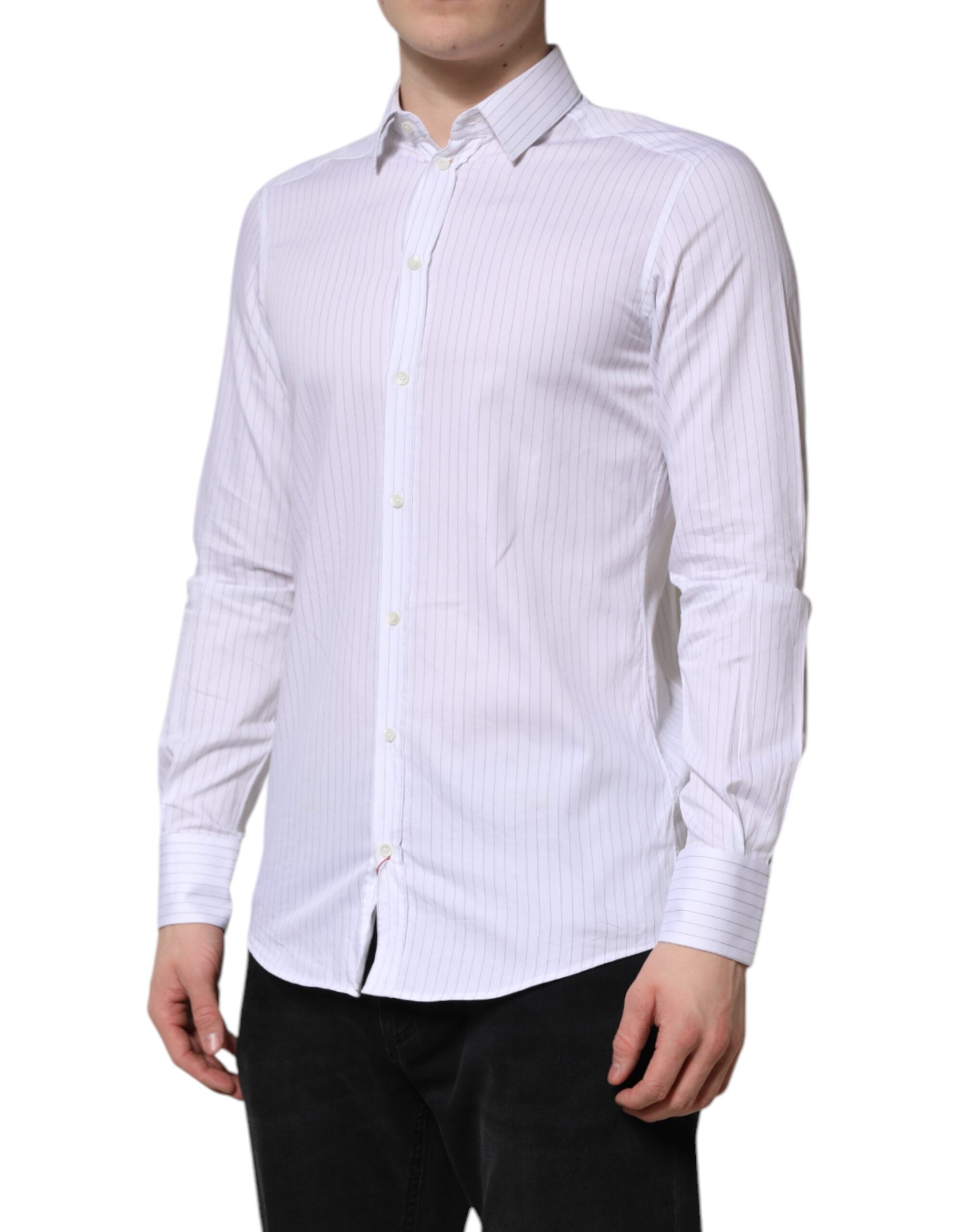 Dolce & Gabbana White Stripes Cotton Long Sleeve Formal Shirt Dolce & Gabbana
