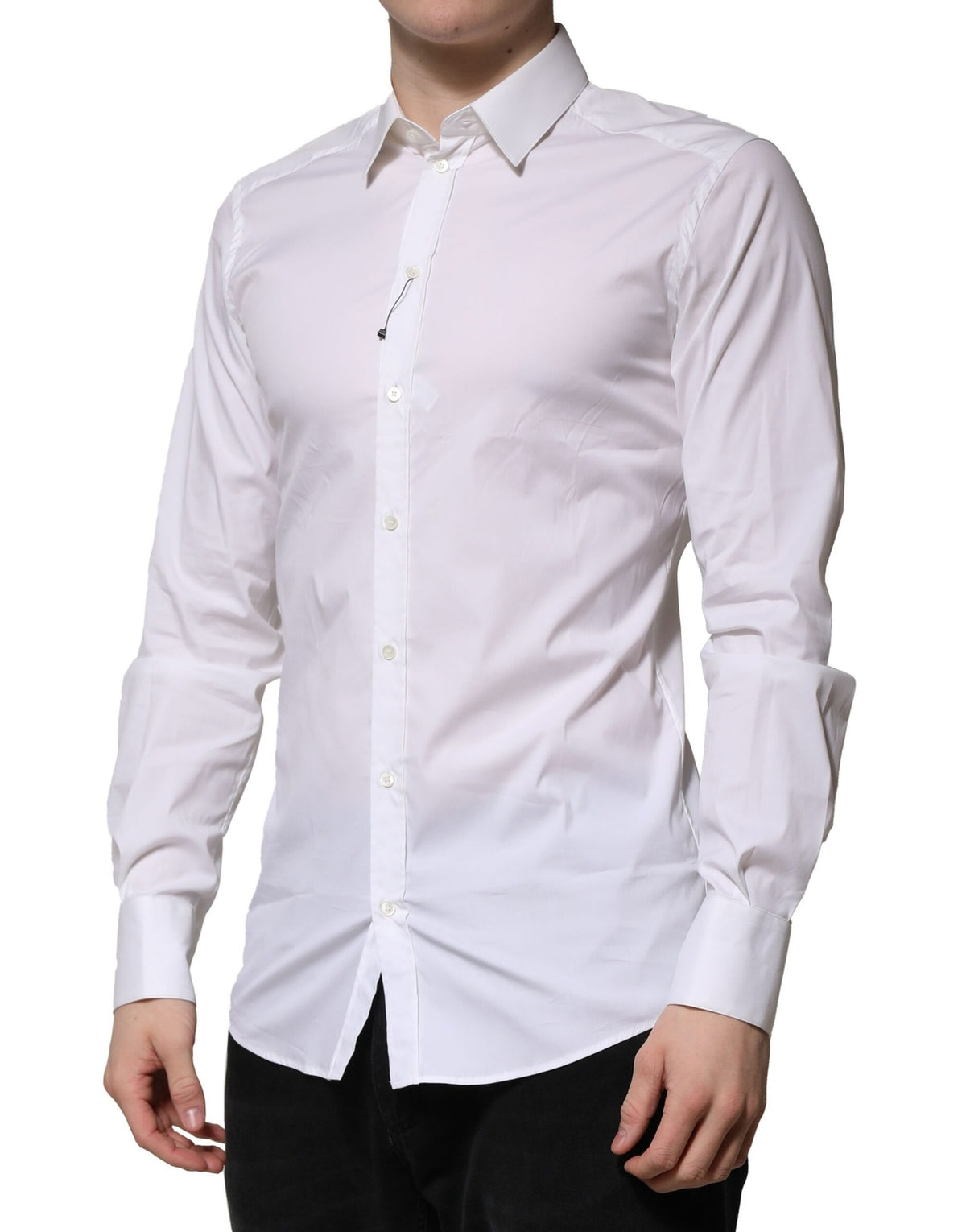 Dolce & Gabbana White Cotton Long Sleeves GOLD Formal Shirt