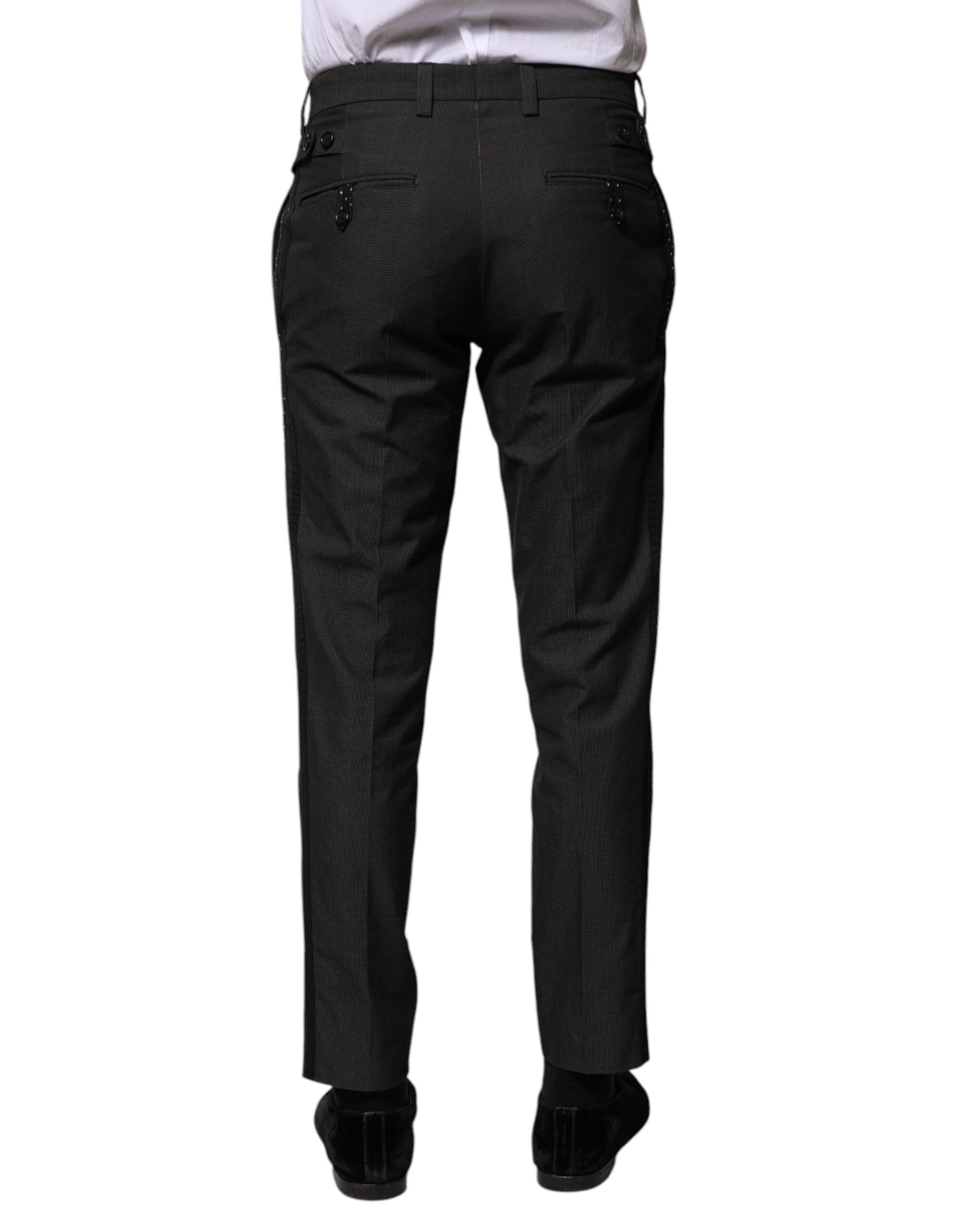 Dolce & Gabbana Gray Cotton Patterned Formal Pants Dolce & Gabbana