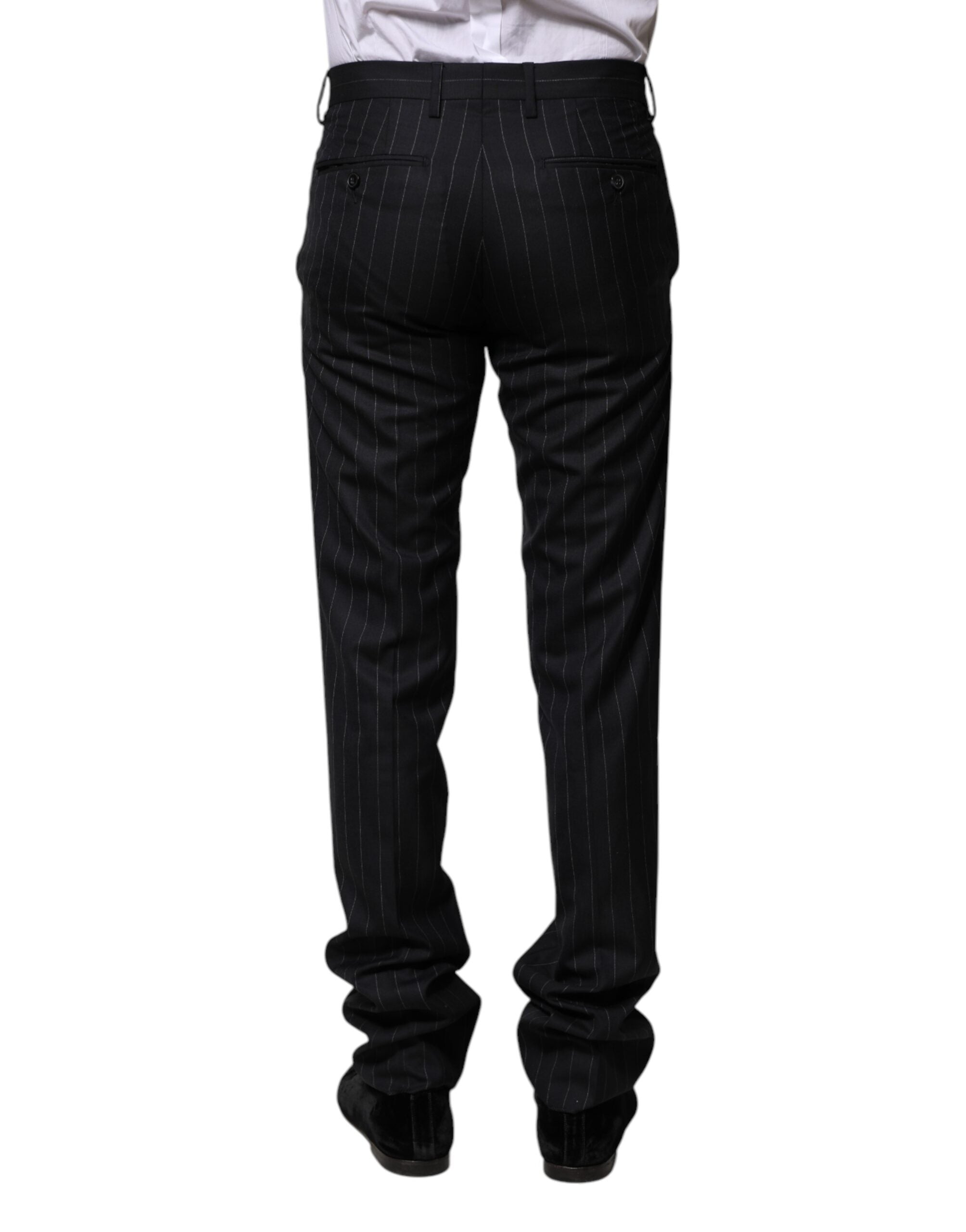 Dolce & Gabbana Black Wool Striped Formal Pants Dolce & Gabbana