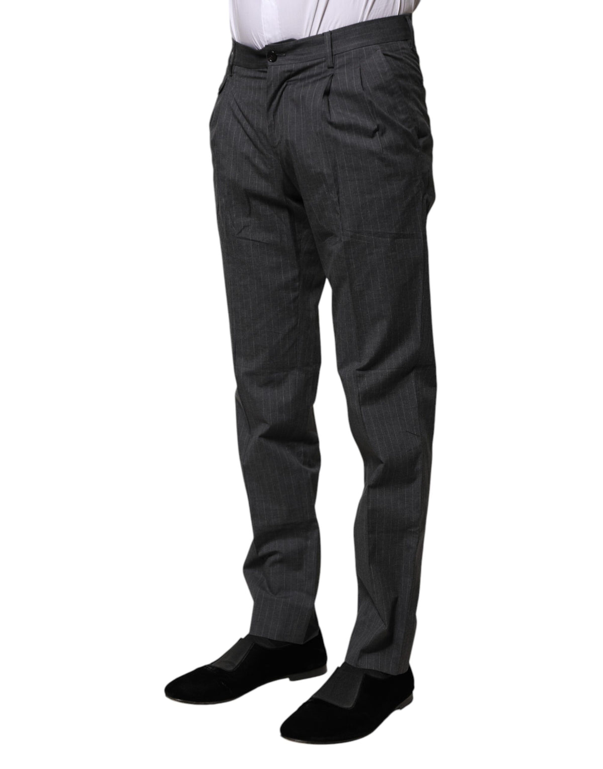 Dolce & Gabbana Gray Striped Cotton Formal Pants