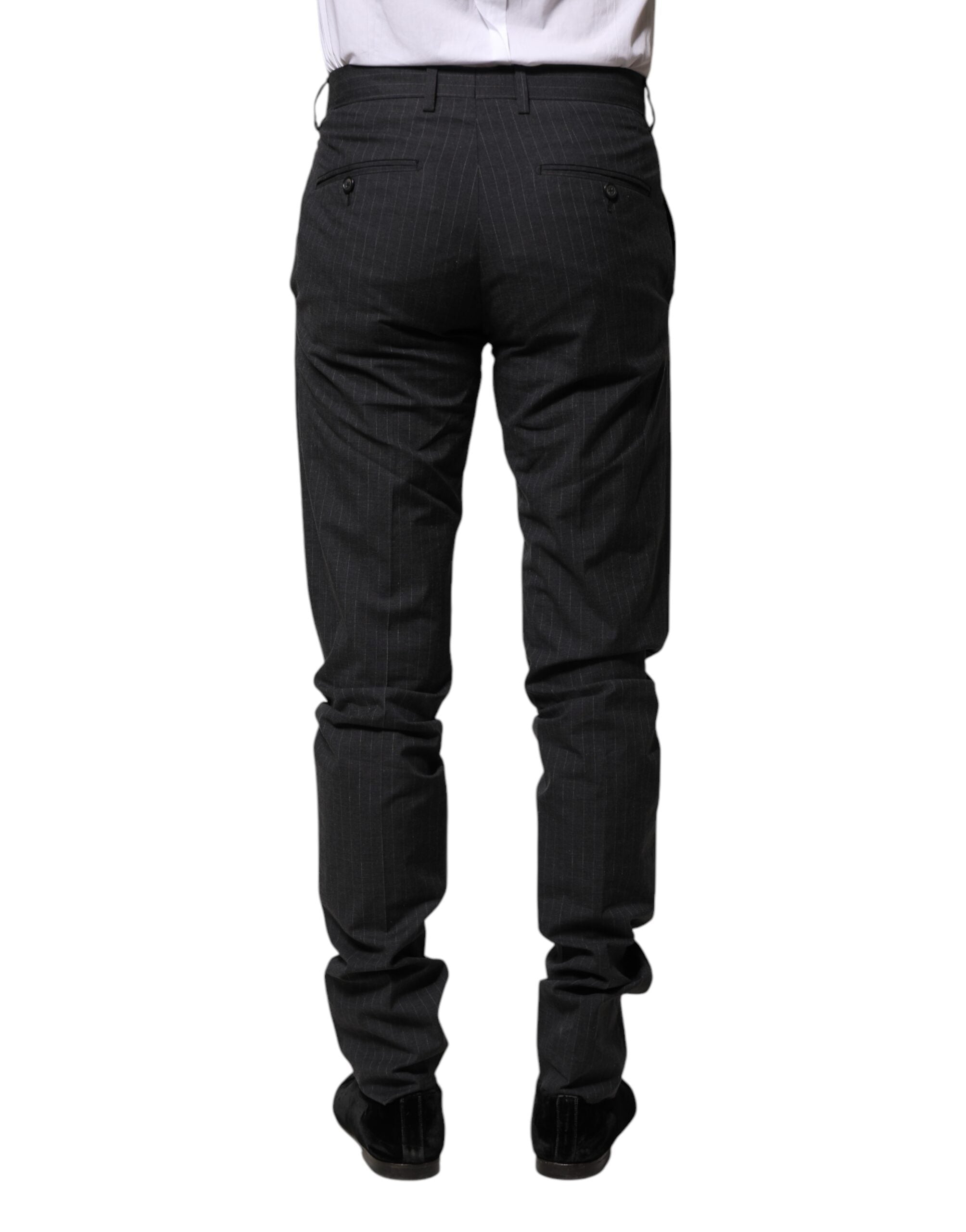 Dolce & Gabbana Gray Striped Cotton Formal Pants Dolce & Gabbana