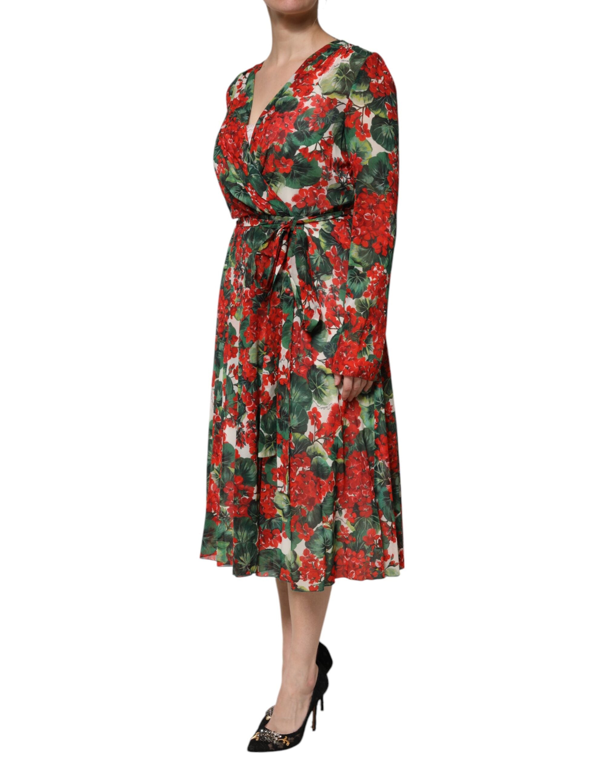 Dolce & Gabbana Multicolor Floral Long Sleeves V-neck Dress Dolce & Gabbana