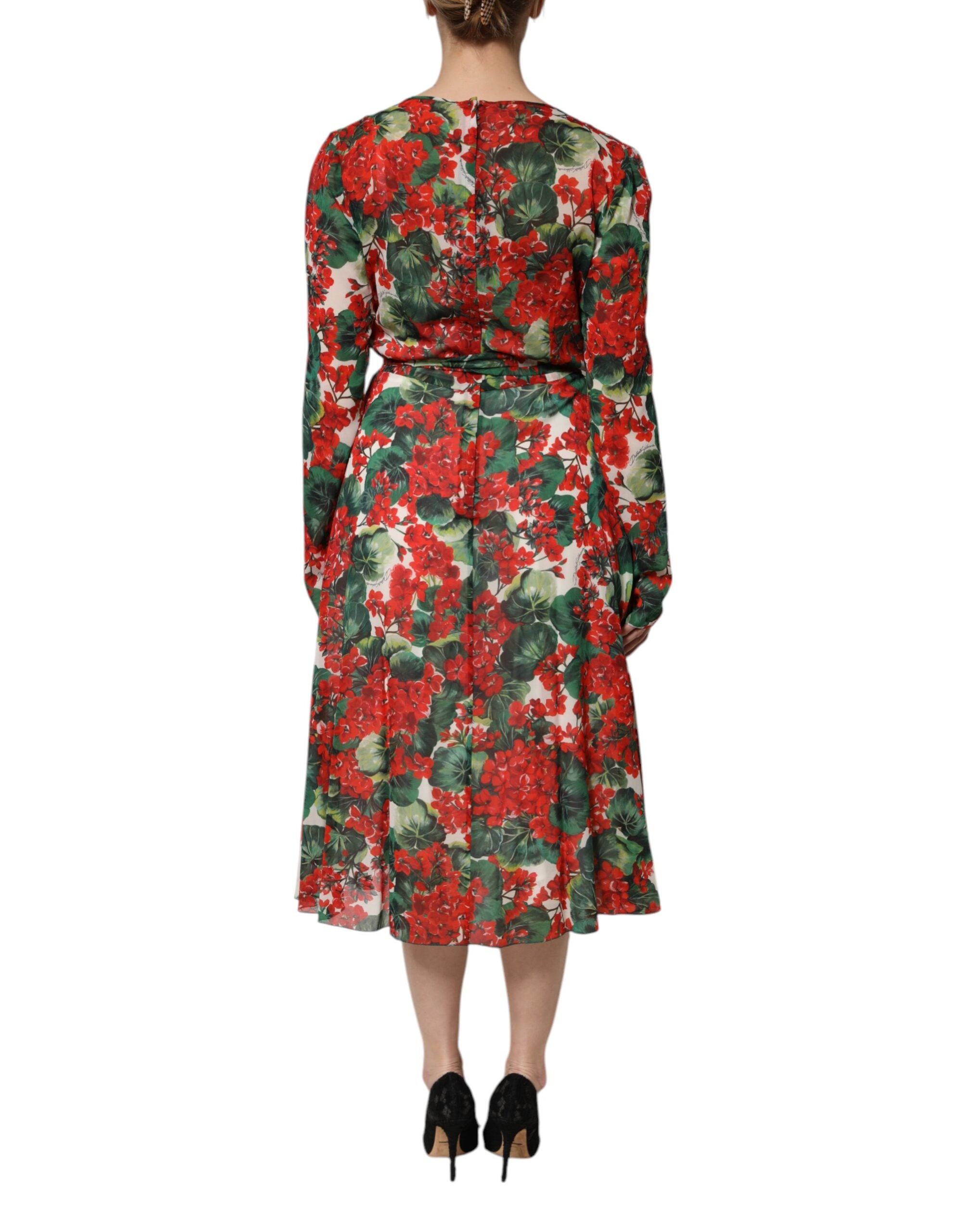 Dolce & Gabbana Multicolor Floral Long Sleeves V-neck Dress Dolce & Gabbana