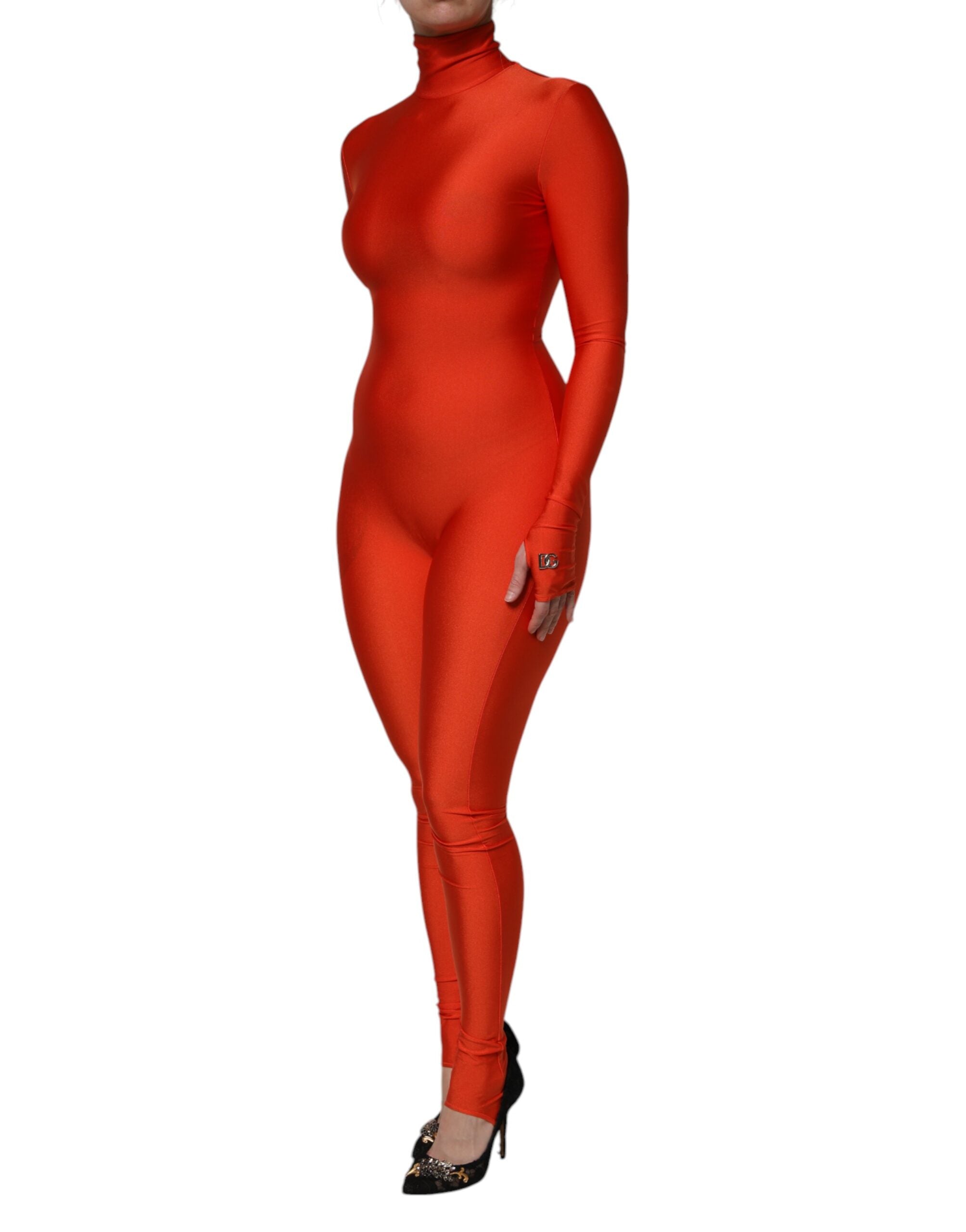 Dolce & Gabbana Red Nylon Turtleneck Bodycon Jumpsuit Dress Dolce & Gabbana