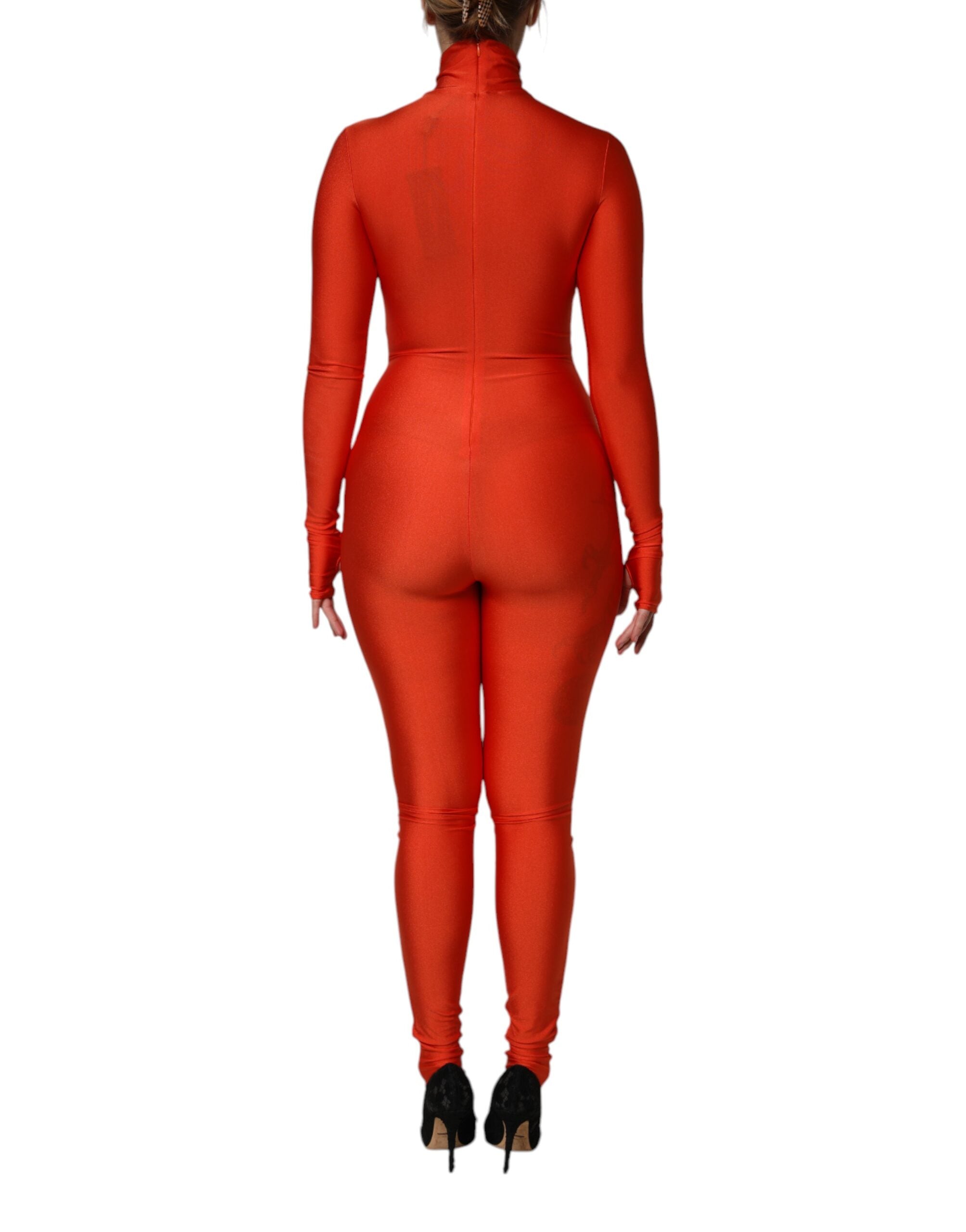 Dolce & Gabbana Red Nylon Turtleneck Bodycon Jumpsuit Dress Dolce & Gabbana