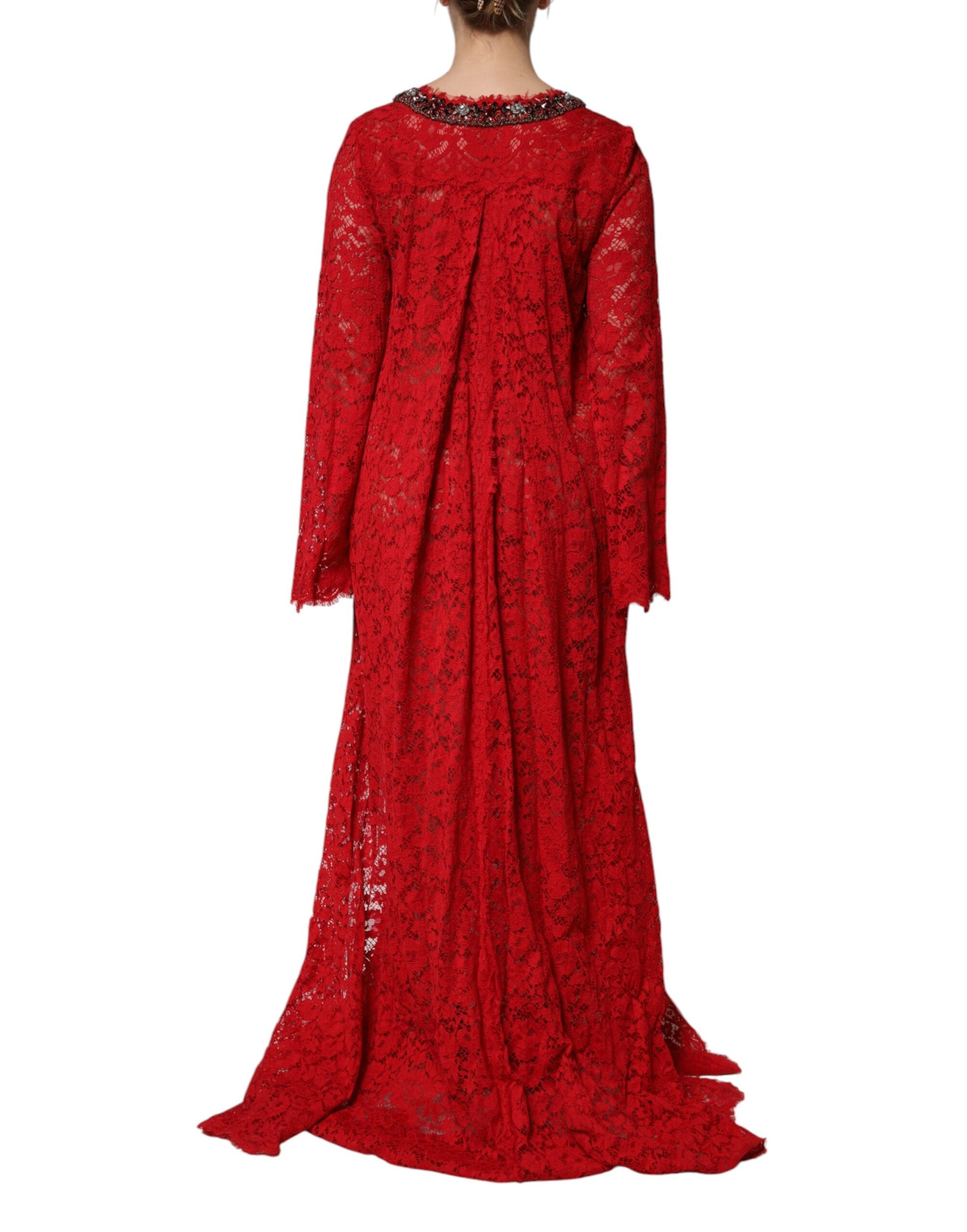 Dolce & Gabbana Red Floral Lace Rhinestone Embellished Dress Dolce & Gabbana