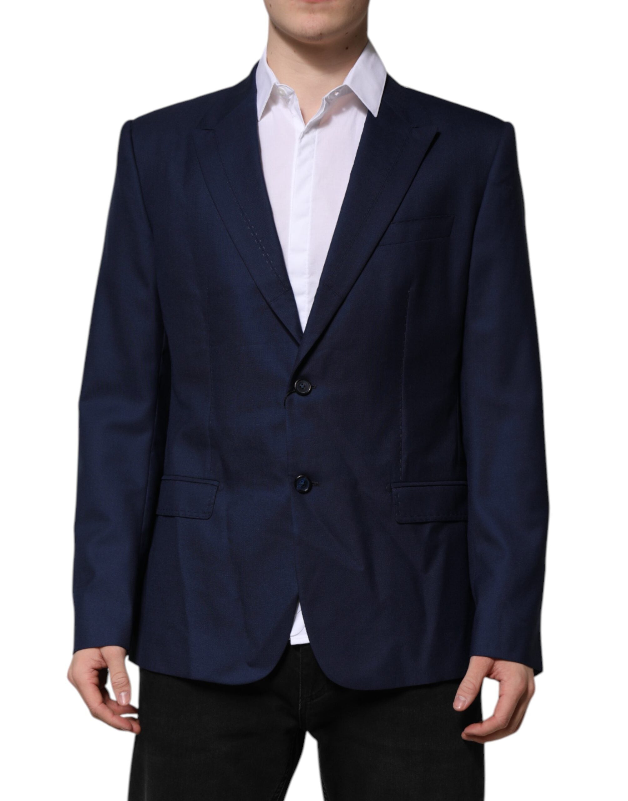 Dolce & Gabbana Blue Wool Single Breasted Suit Coat Blazer Dolce & Gabbana