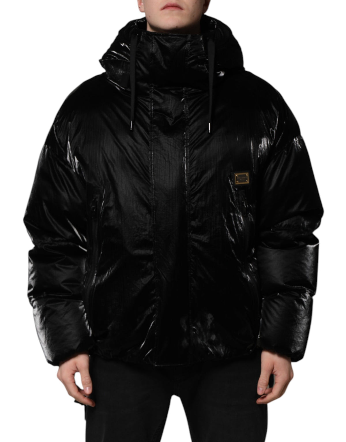 Dolce & Gabbana Black Logo Full Zip Hooded Quilted Jacket