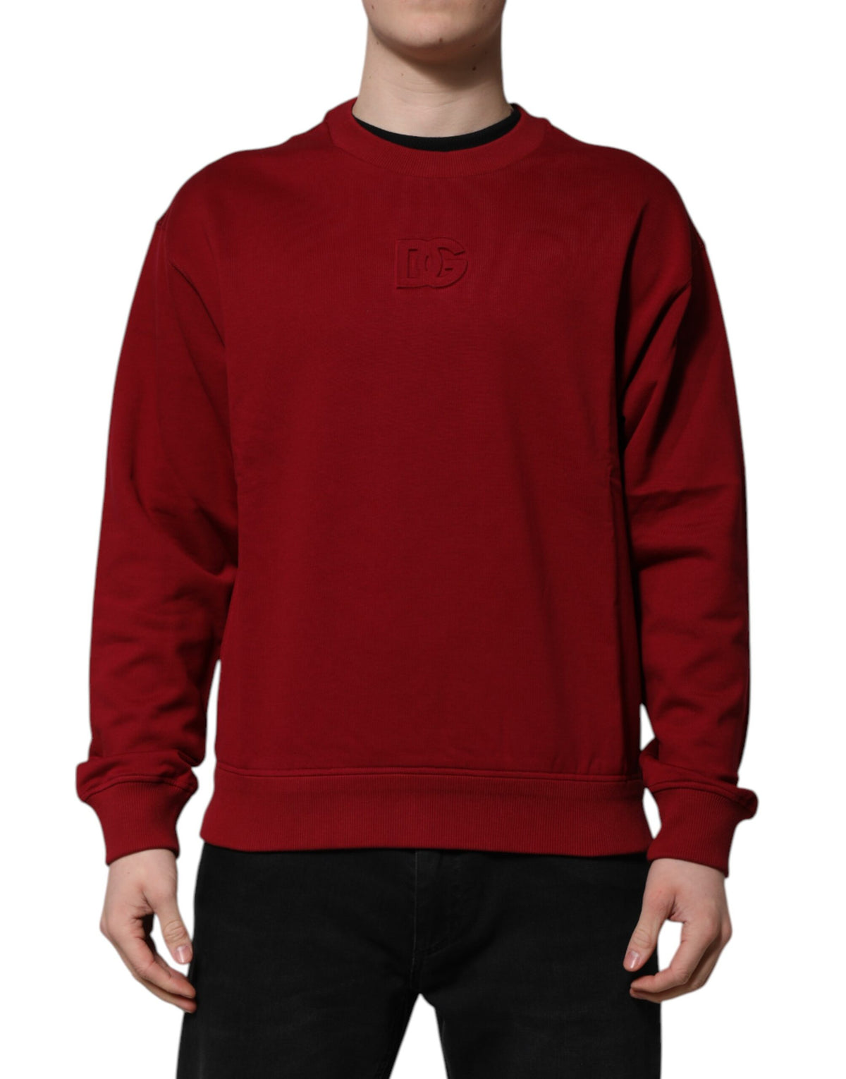 Dolce & Gabbana Red Embossed Logo Cotton Crew Neck Sweater