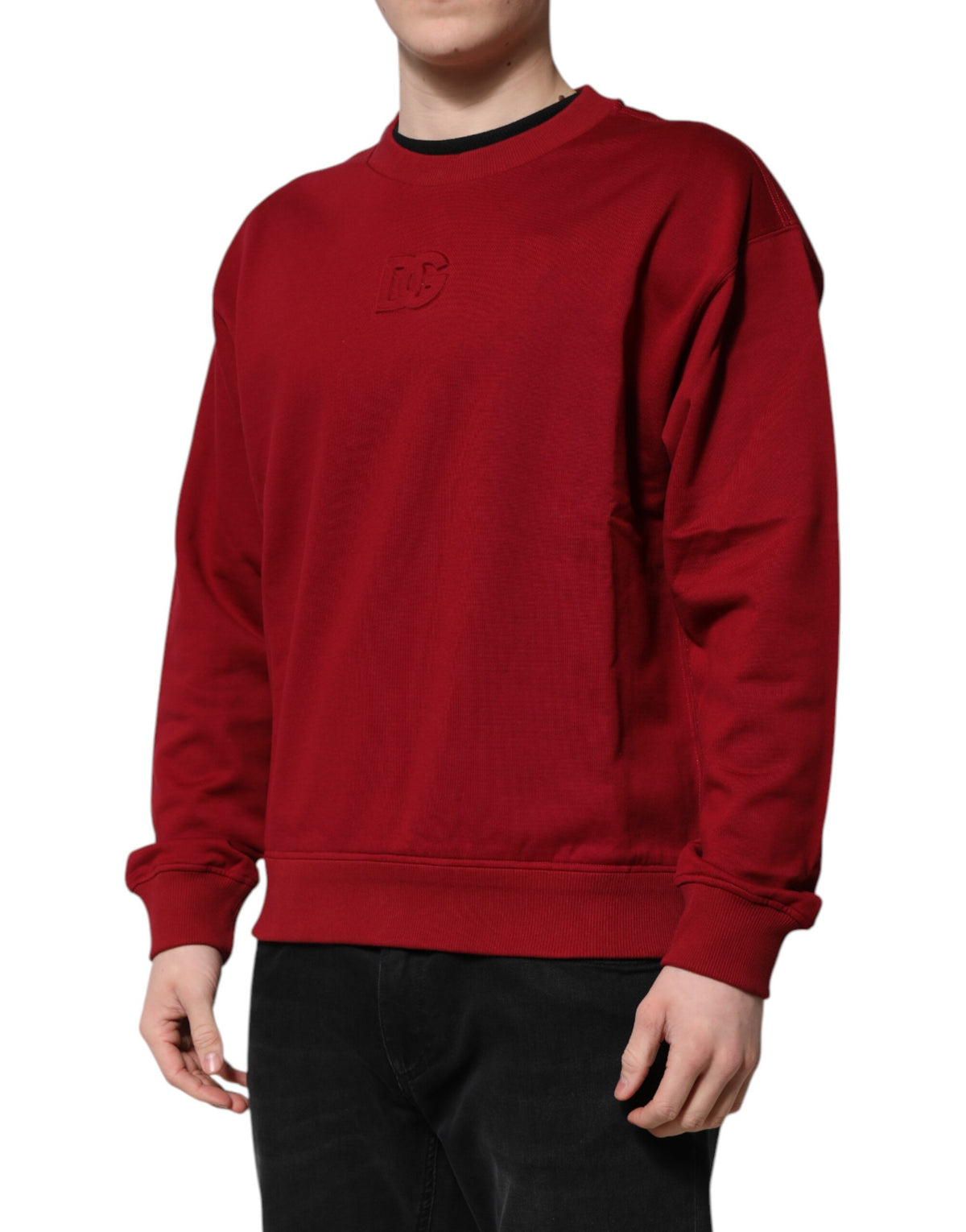 Dolce & Gabbana Red Embossed Logo Cotton Crew Neck Sweater